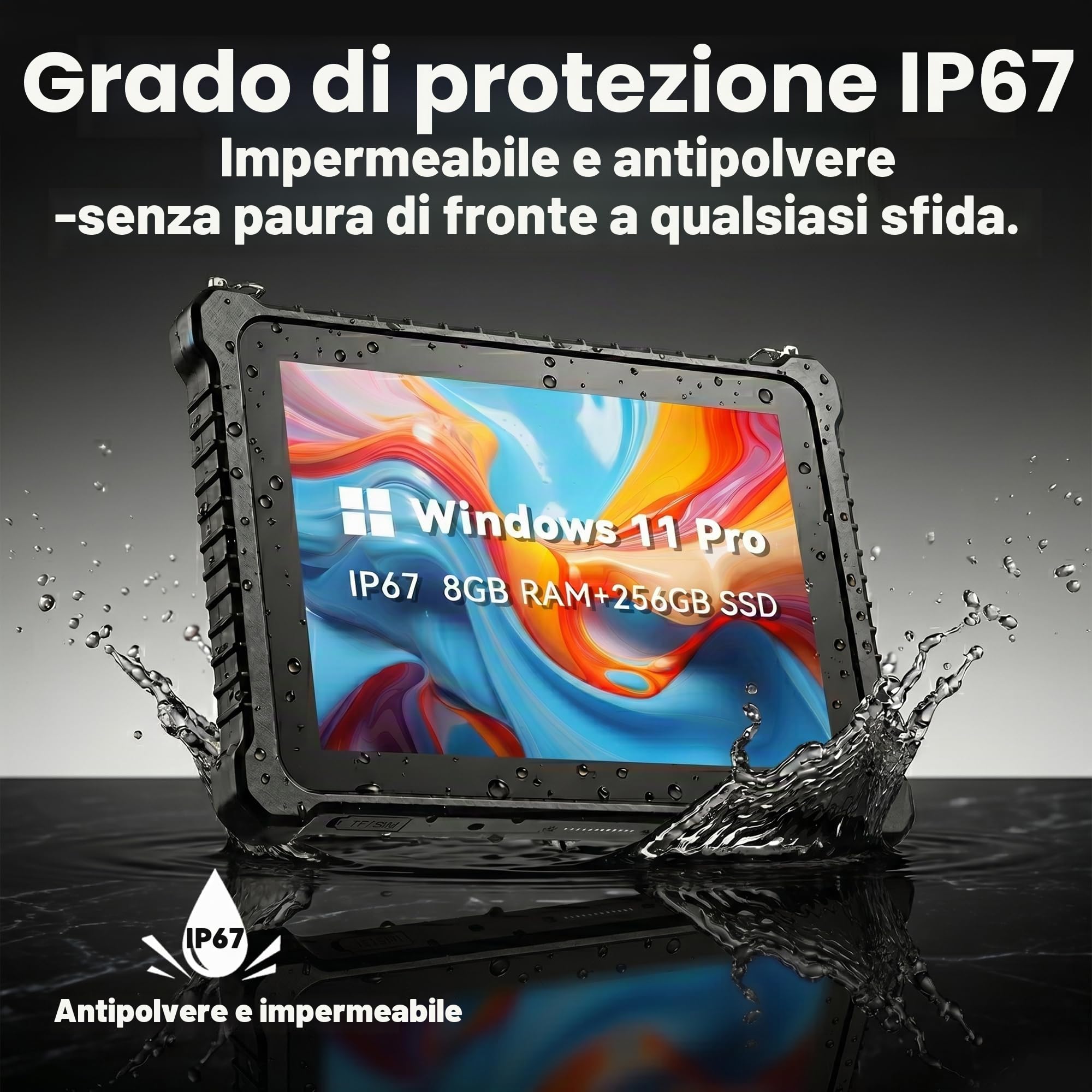 10.1" IP67 Tablet robusto (N5100 8GB+256GB) Windows 11 Pro Tablet industriale impermeabile, impronte digitali, batteria 8000mAh, GPS, WiFi, 4G LTE, BT4.2, per il lavoro sul Work