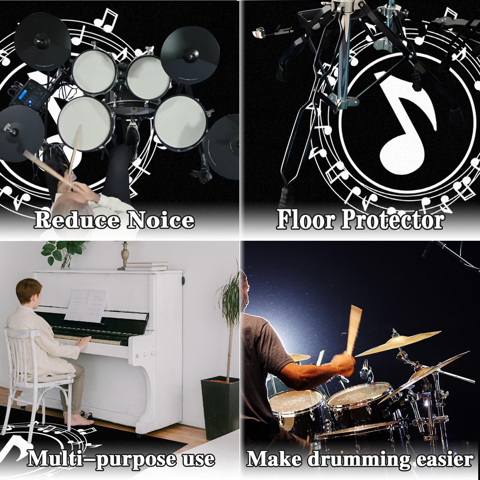 Dywan z matą perkusyjną, dźwiękoszczelny dywan perkusyjny do elektronicznych / jazzowych zestawów perkusyjnych, pedałów basowych, ochrona podłogi, akcesoria perkusyjne, dywanik pochłaniający dźwięki
