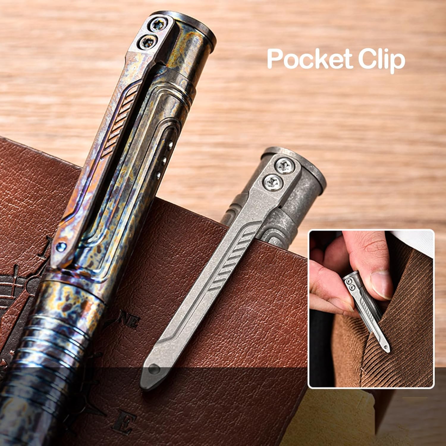 Hamans Ballpoint Pen Titanium Screw Cap Design with Pocket Clip 2 Refills Signature Writing Pen Refillable