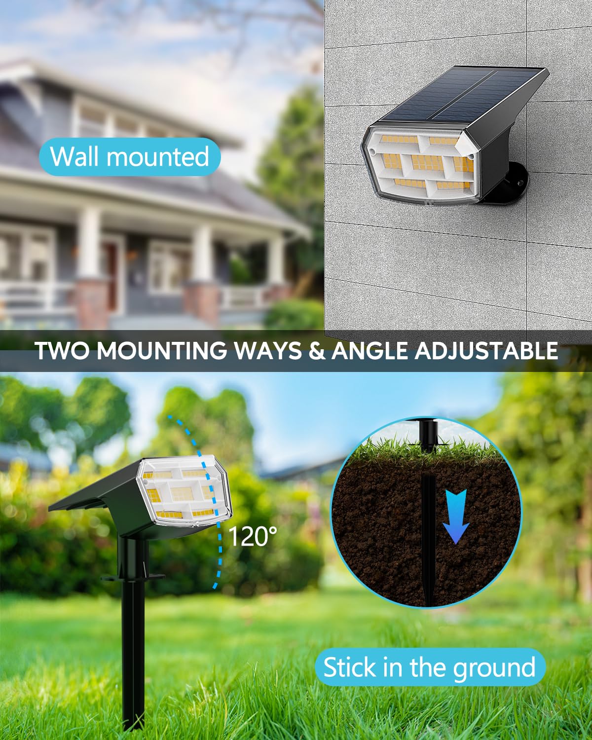 HIBOITEC Solar Spot Lights Outdoor 4 Packs 59LED Solar Lights Outdoor Garden Uplights Waterproof Adjustable Brightness Dusk to Dawn for Outside Yard Trees - Image 3