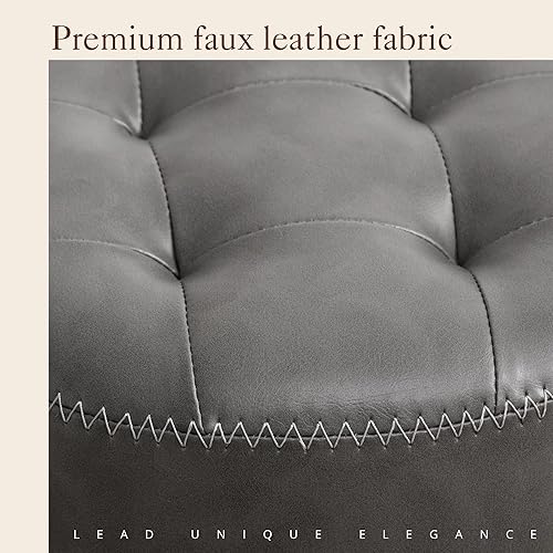 Miniatura 5 de LUE BONA Faux Leather Vanity Stool Chair for Makeup Room, Grey Stool for Vanity, 19 Height, Tufted Small Vanity Chair Stool with Metal Legs, Modern