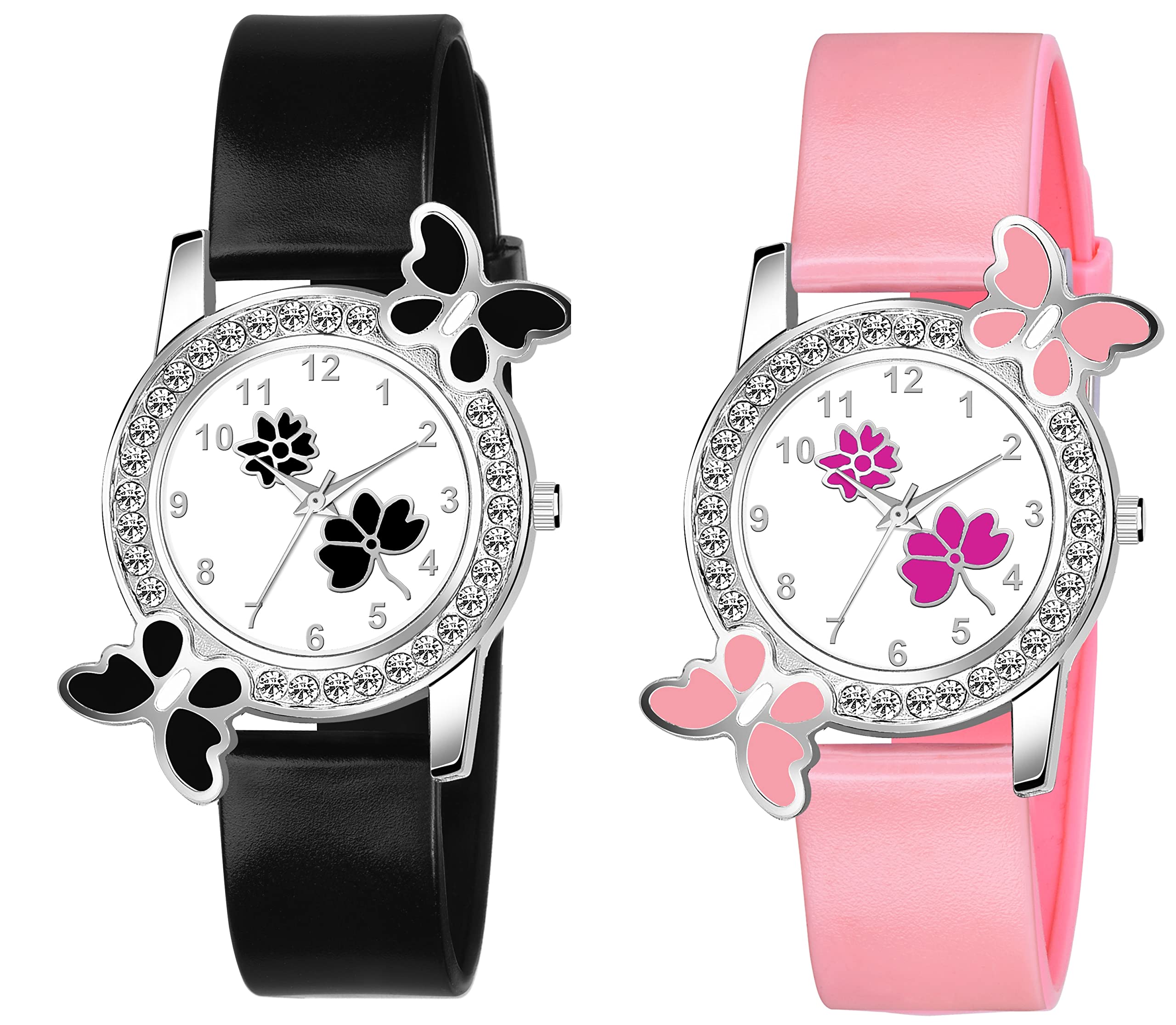 KIARVI GALLERY Analogue Butterfly Flower Design Dial PU Strap Analog Girls and Womens Watch (Black,Pink-Pack of 2) (B0BM5MH6KB) Amazon Price History, Amazon Price Tracker