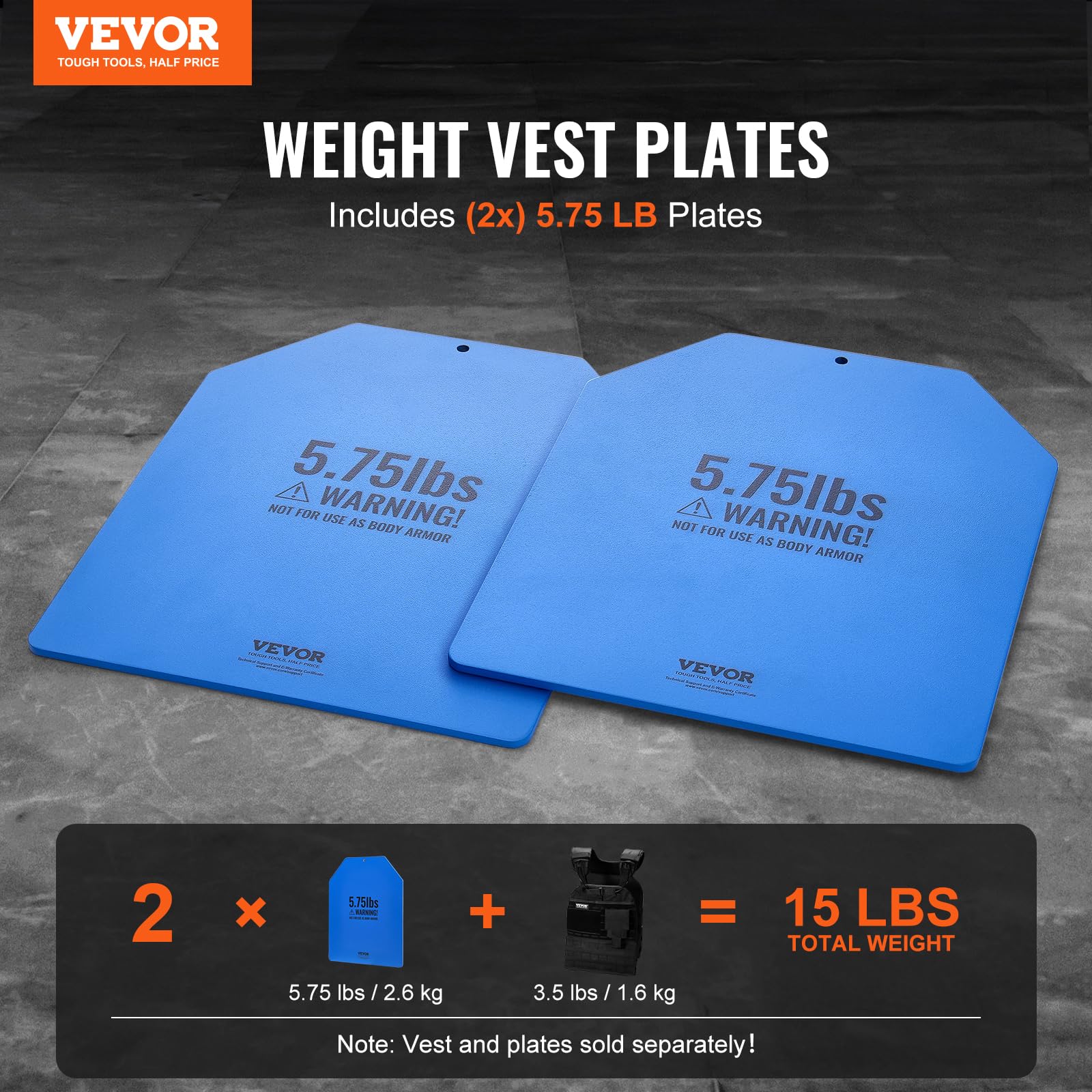 VEVOR Placas para Chalecos Lastrados, Pares 9 kg, Acero de Primera Calidad, Ajuste Ergonómico Contorneado, Peso Adicional, para Entrenamiento de Fuerza, Carrera, Fitness, 250 x 310 x 16±10 mm, Verde