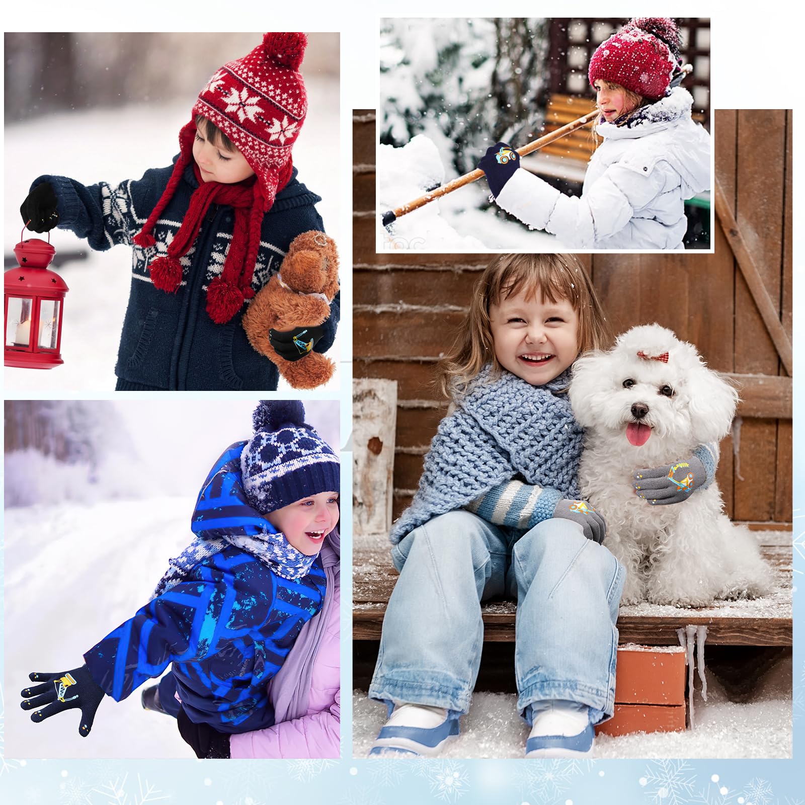 QKURT Guantes Mágicos Infantiles de Invierno Térmicos Dedos Completos para Niños Dinosaurios Excavadoras
