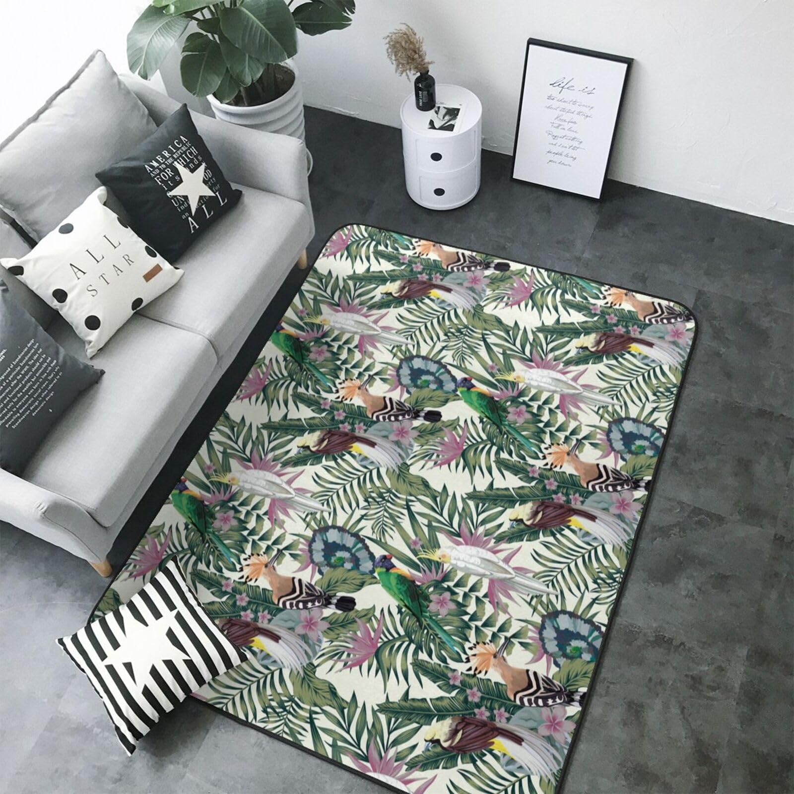 Tapis de salon doux perroquet tropical lavable en machine de 203x147 cm