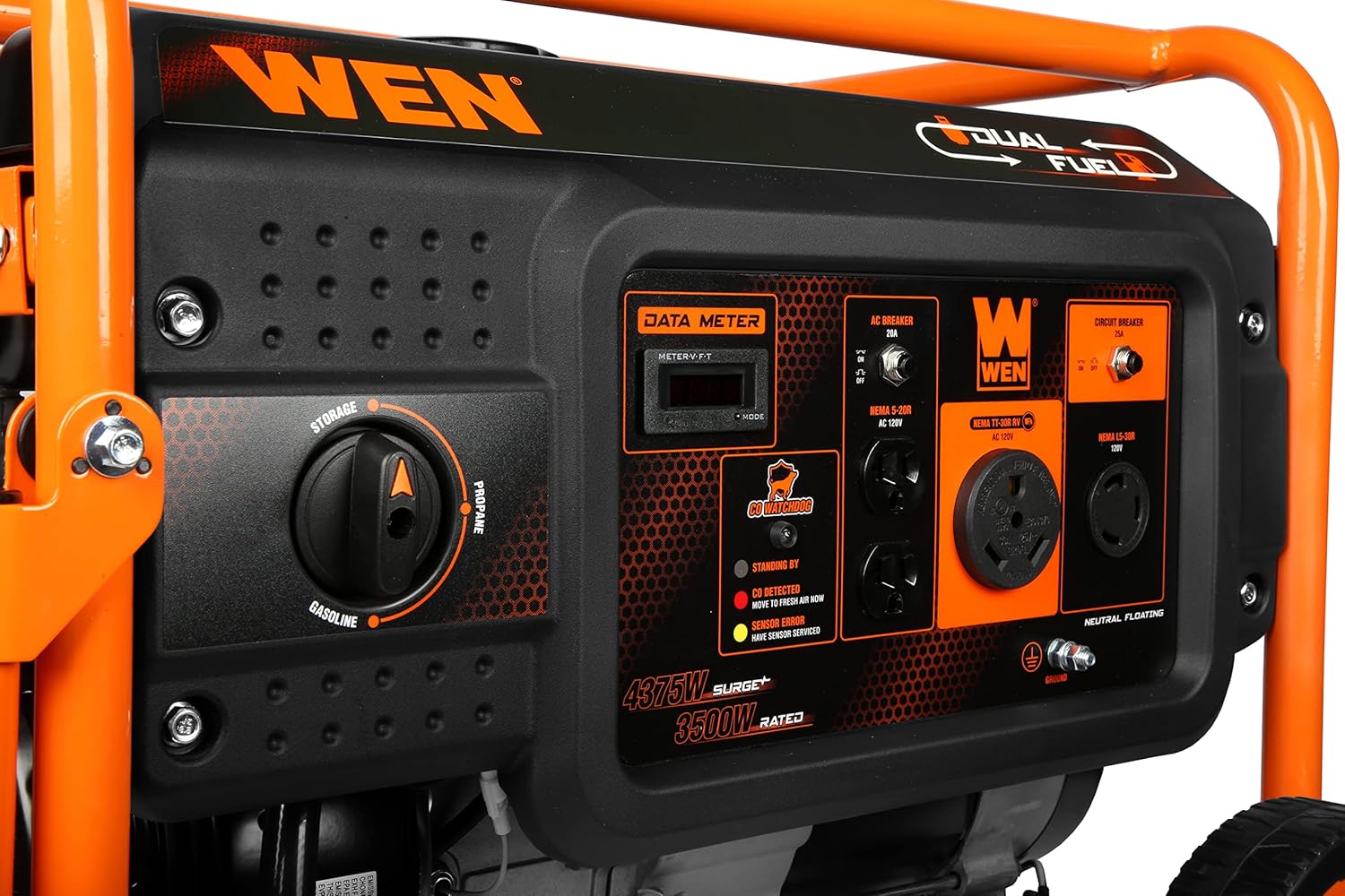 WEN DF430X 4375-Watt Dual Fuel Portable Generator with Wheel Kit and CO Shutdown Sensor, Black