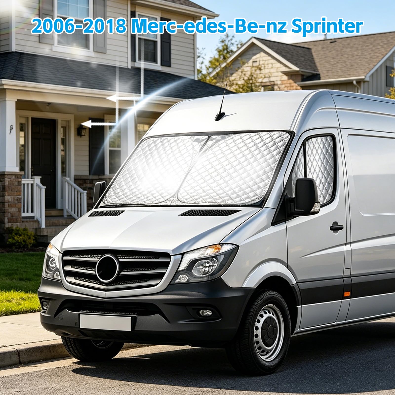 Tappetino termico interno per Mercedes Sprinter 2006 – 2018, 3 pezzi, protezione solare per parabrezza, parasole pieghevole anteriore isolato e parasole magnetico per finestrini laterali