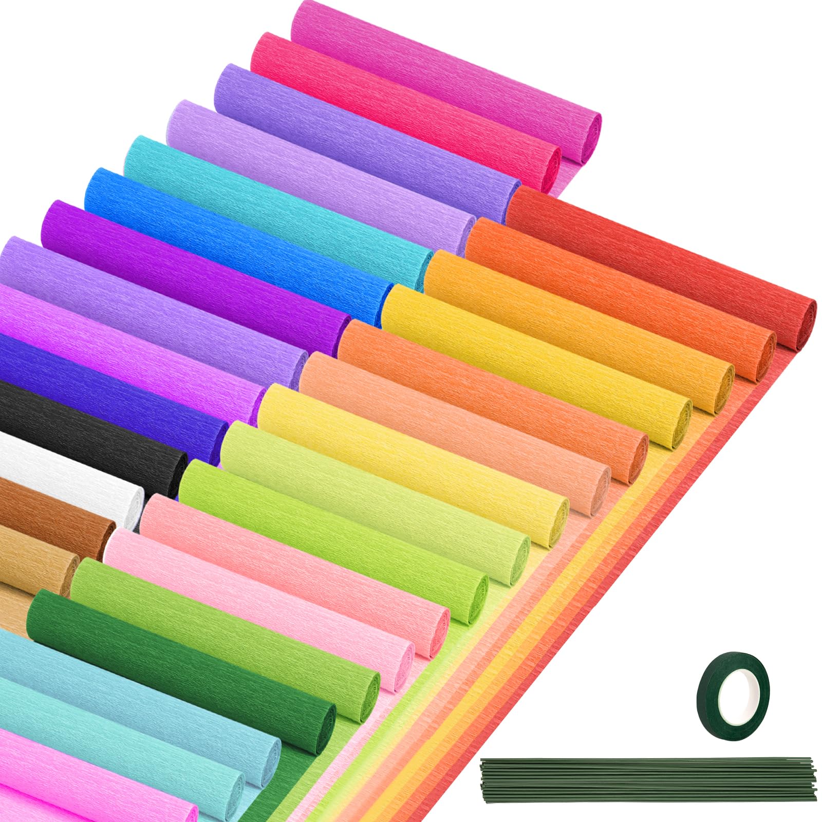 Lot de 30 rouleaux de papier crépon de 25,4 x 248,8 cm, 30 feuilles de papier crépon aux couleurs de l'arc-en-ciel pour loisirs créatifs, anniversaire, mariage, vacances, décorations de fête