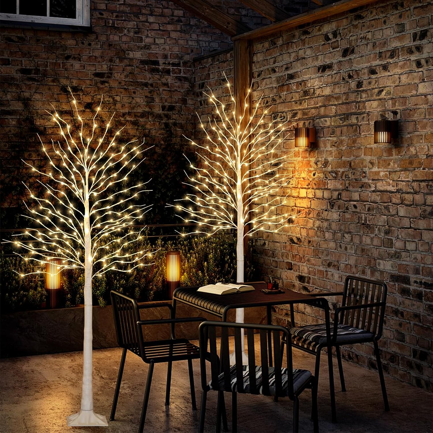 Birch Tree with LED Lights 4+6+8FT, 3PK Artificial Christmas Trees Prelit with 8 Lighting Modes and Timer, Lit Twinkling Twig Tree Warm White for Xmas Home Outdoor Indoor Decoration