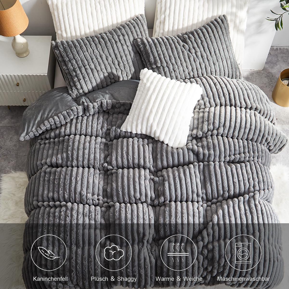 RUIKASI Parure De Lit En Flanelle 220x240 3 Pièces Blanc - Ensemble De