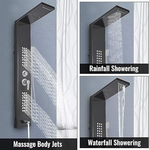 Miniatura 4 de Happybuy Panel de ducha de acero inoxidable 5 en 1, sistema de panel de ducha, grifo de agua, rociador de pared, torre de ducha para hogar, hotel,