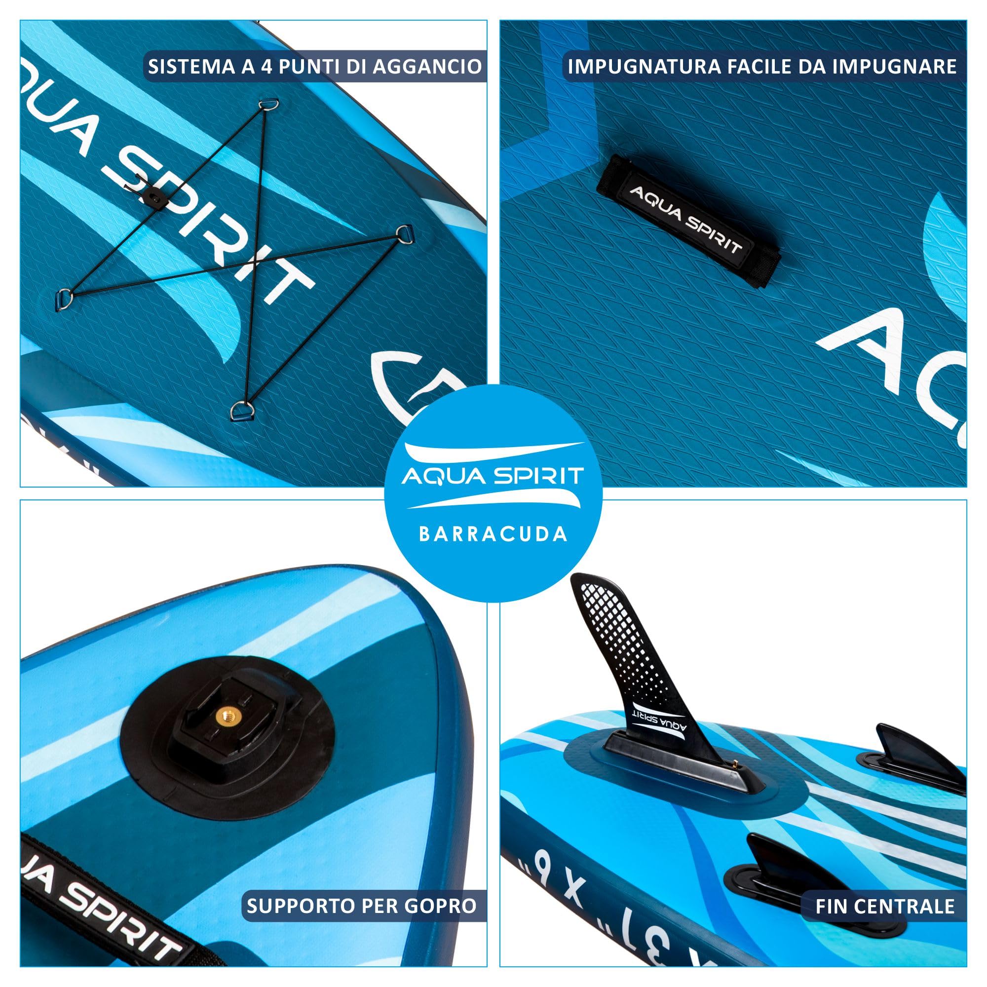 Aqua Spirit Tavola gonfiabile SUP paddle 3 m 10 m 3,8 m 4,5 m 45 cm kit convertibile SUP kayak pagaia zaino pompa