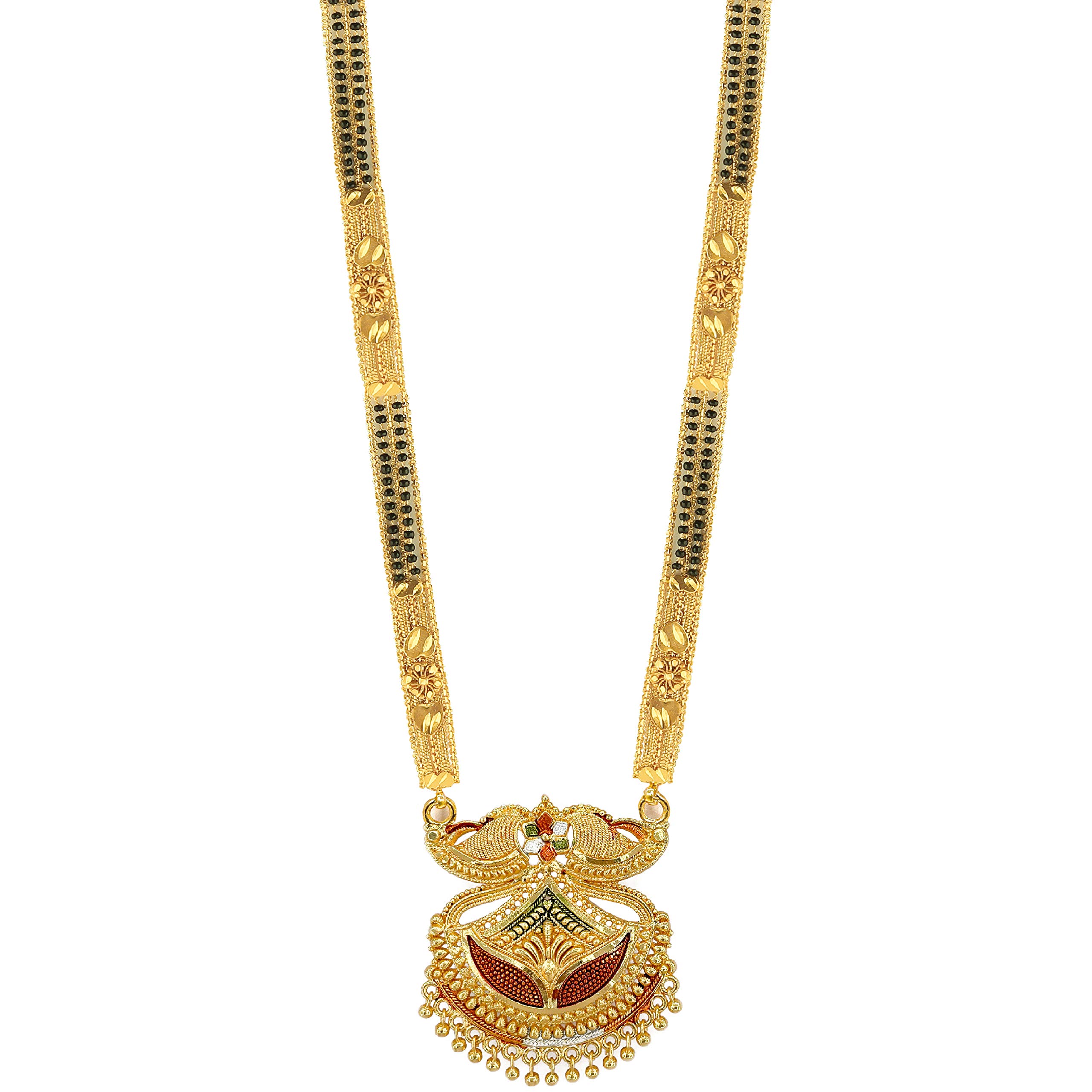 Brado Jewellery Traditional Necklace Pendant Gold Plated Glorious Hand Meena 30 inch Long Mangalsutra/Tanmaniya/nallapusalu/Black Beads Mangalsutr For Women Gold long chain (B0925N63XL) Amazon Price History, Amazon Price Tracker