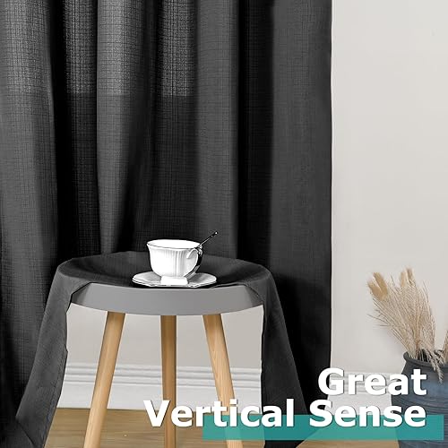 Miniatura 6 de BGment Cortinas semitransparentes con aspecto de lino, para dormitorio, con ojales, con textura, filtran la luz casual, privacidad, para sala de