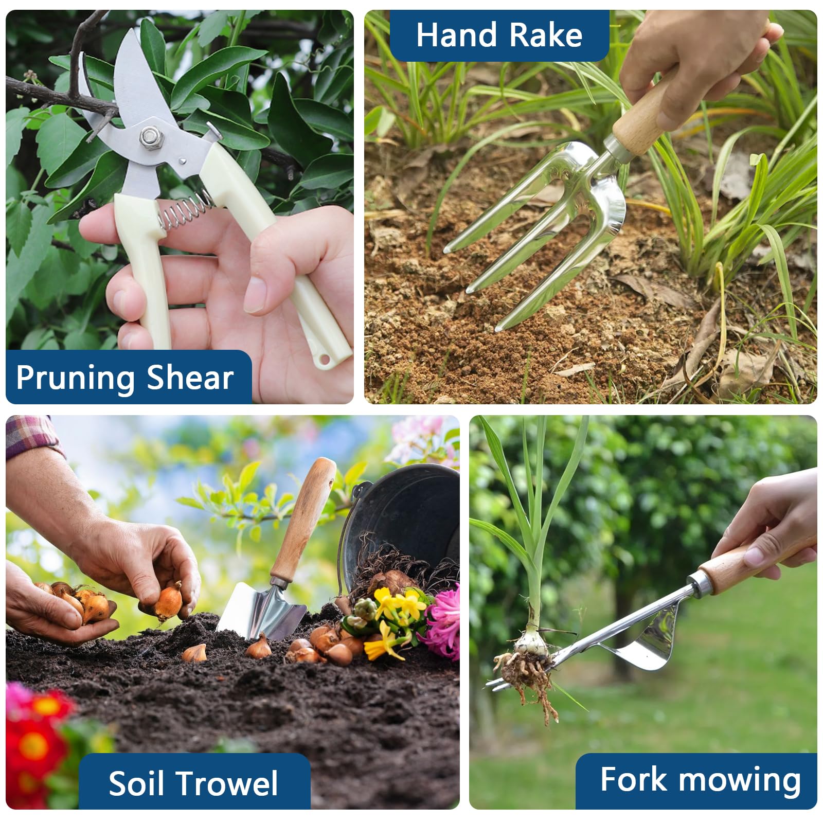 Juego de herramientas de jardín, kit de jardinería resistente de acero inoxidable, con bolsa de herramientas de jardín de gran capacidad, herramientas de mano para exteriores, kit de herramientas de