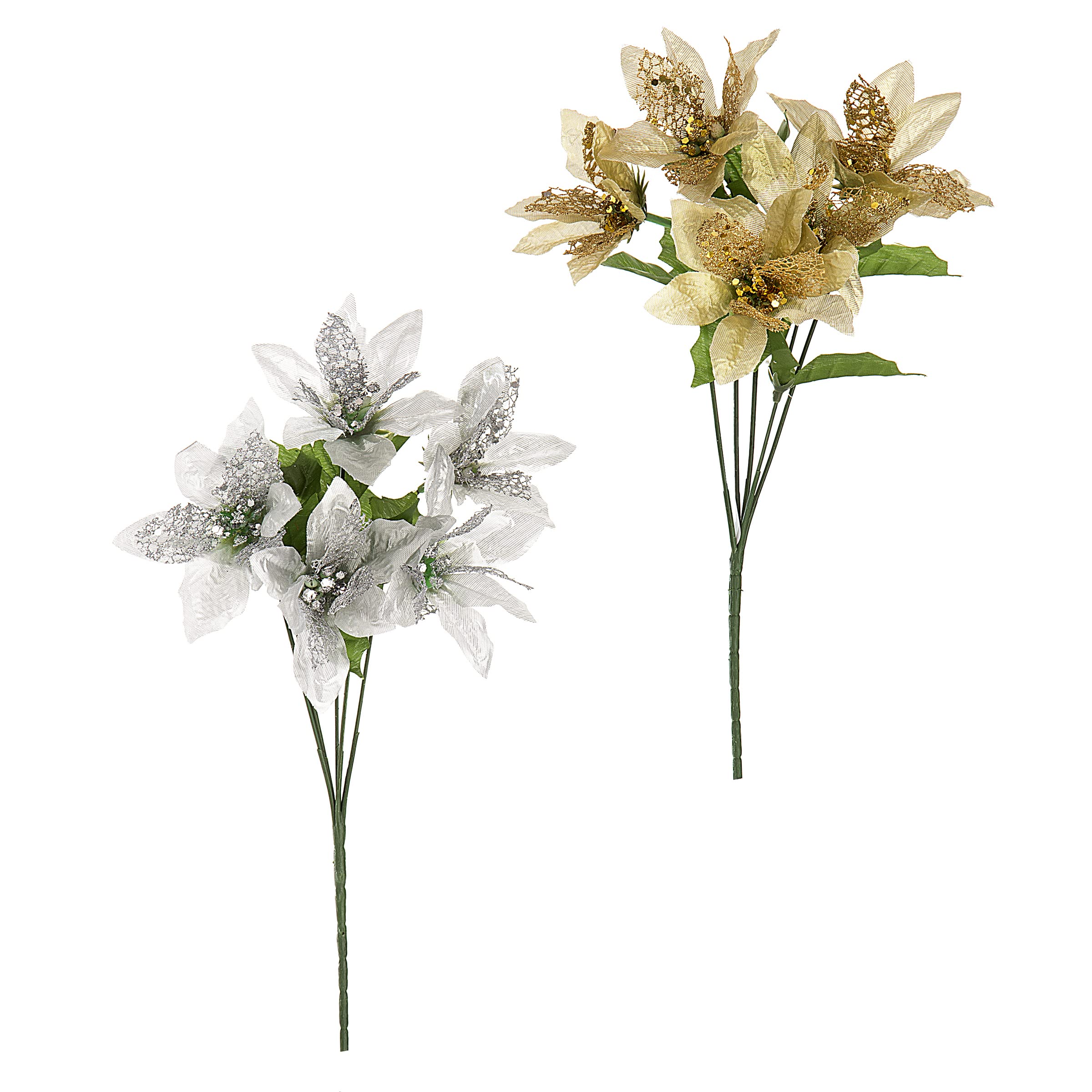 Darice Christmas Poinsettia Bush: Metallic, 16 inches, 2 Assorted Colors