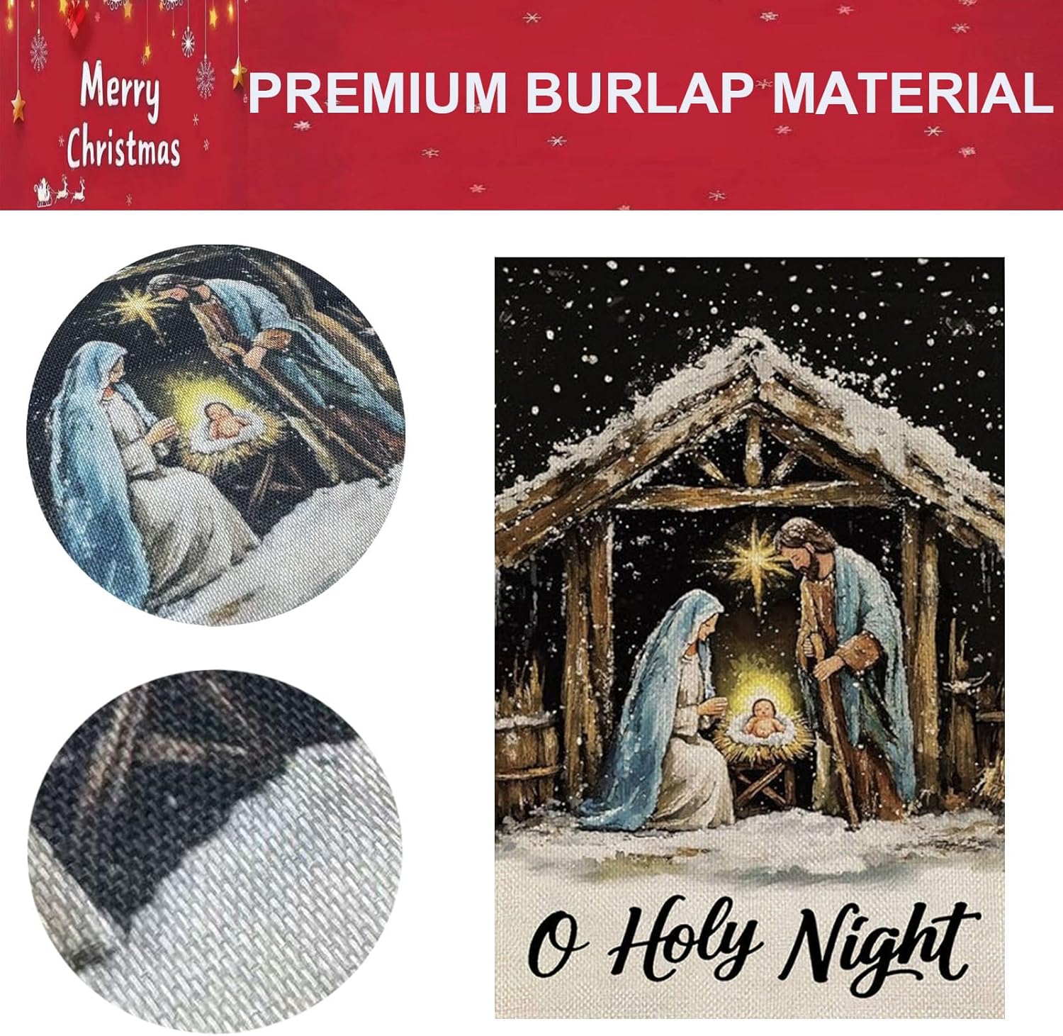Christmas Holy Night Garden Flags 12x18 Double Sided- Xmas Jesus Nativity Snow Burlap Yard Flag for Outside Holiday Decoration - Image 5