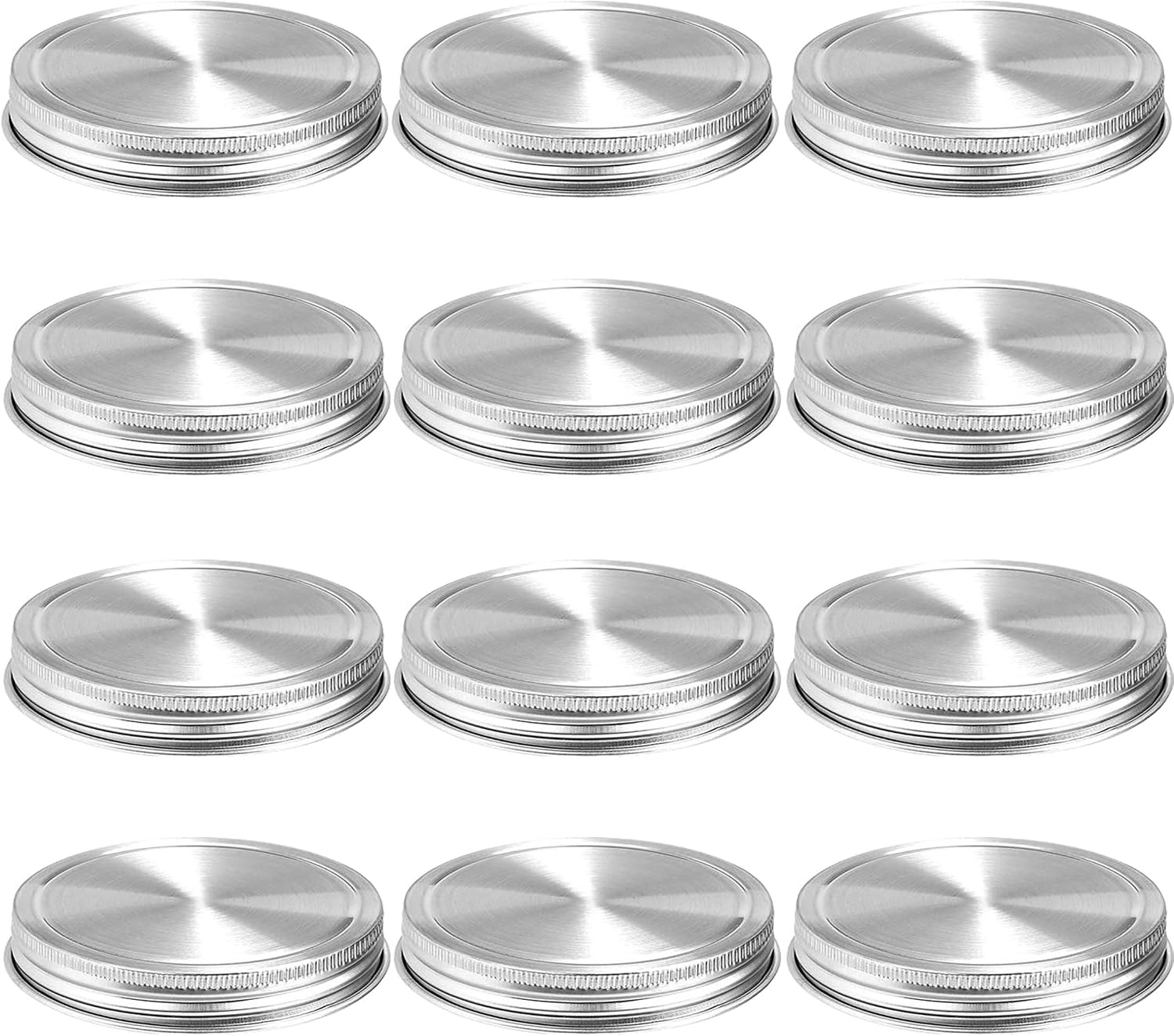Stainless Steel Mason Jar Lids,12 Pack Polished Surface,Reusable and Leak Proof,Storage Caps with Silicone Seals for Wide Mouth Size Jars (12-Pack Stainless Steel Lids(Wide Mouth))