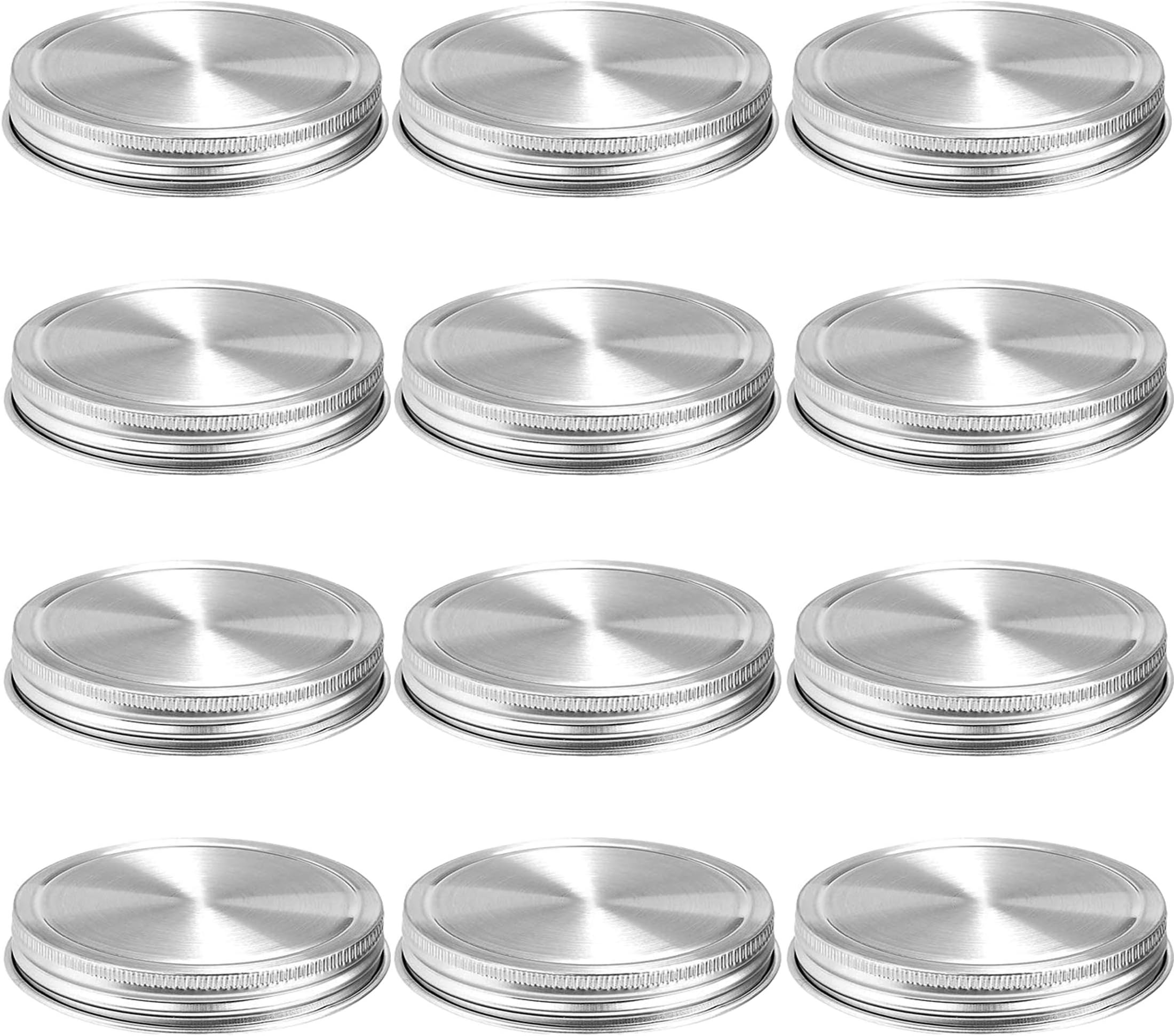 Stainless Steel Mason Jar Lids,12 Pack Polished Surface,Reusable and Leak Proof,Storage Caps with Silicone Seals for Wide Mouth Size Jars (12-Pack Stainless Steel Lids(Wide Mouth))