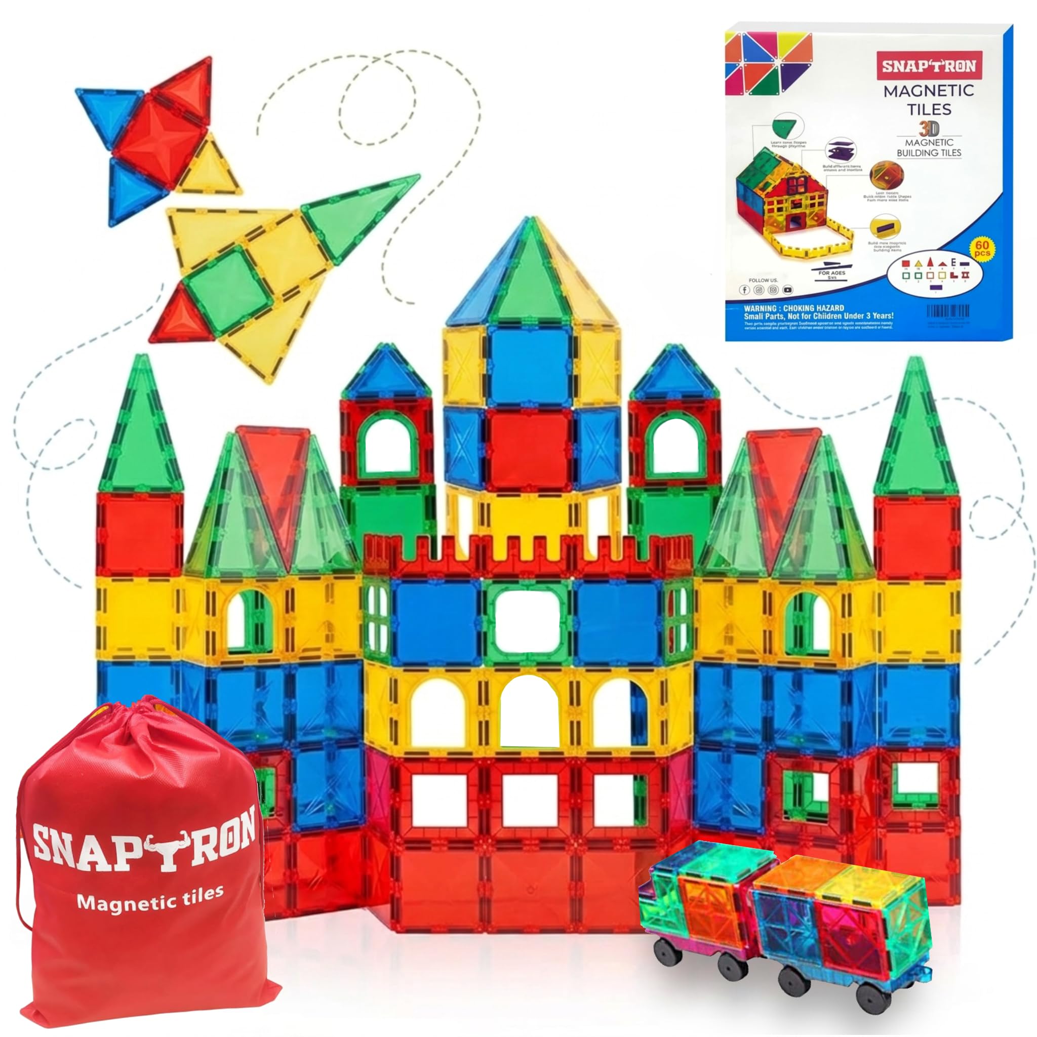 SNAPTRON Magnetic Blocks for Kids Tiles -60 Pieces Set Gifts for Girls, Boys, Magnetic Blocks for Kids 3+ Years, 4 5 6 7 8 9 10/ Constructing & Learning Builder Educational Kids Magnetic Blocks Game-image-44