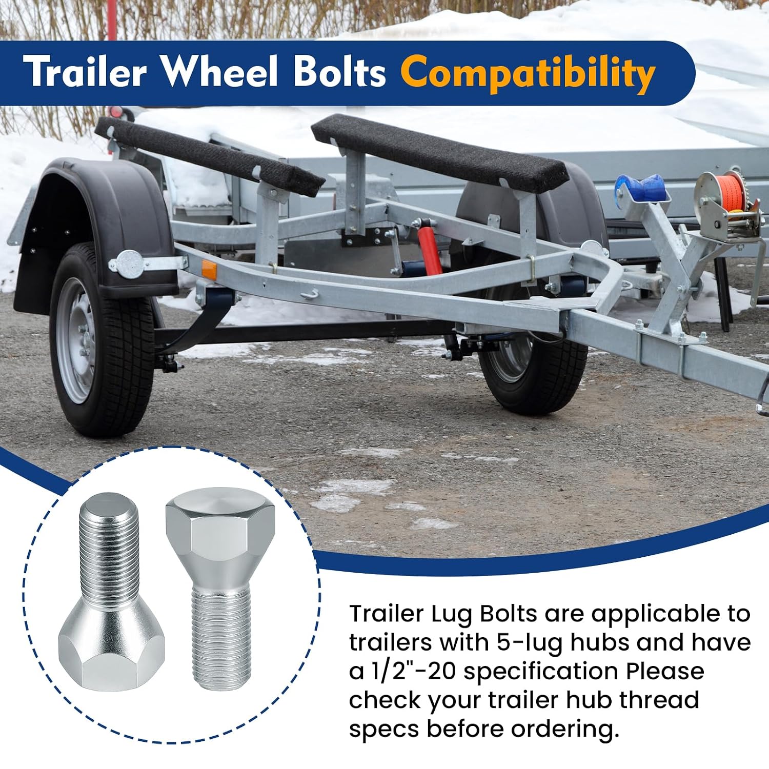 11062A Trailer Lug Bolts, 1/2"-20 x 1-5/8", 5 Pack