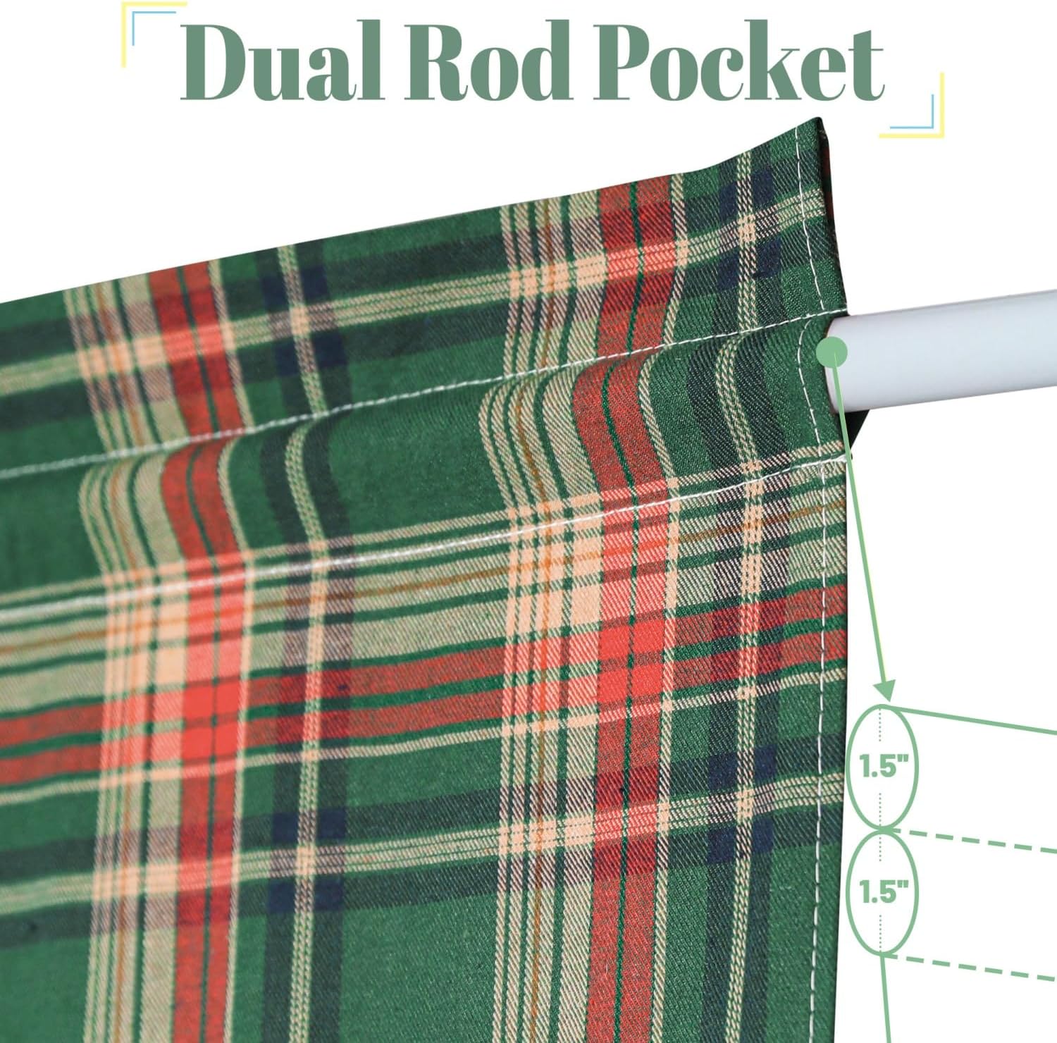 French Door Curtains Set of 2, Elegant Scottish Tartan Front Door Curtain Dual Rod Pocket Tiebacks Included, 54" W x 72" L