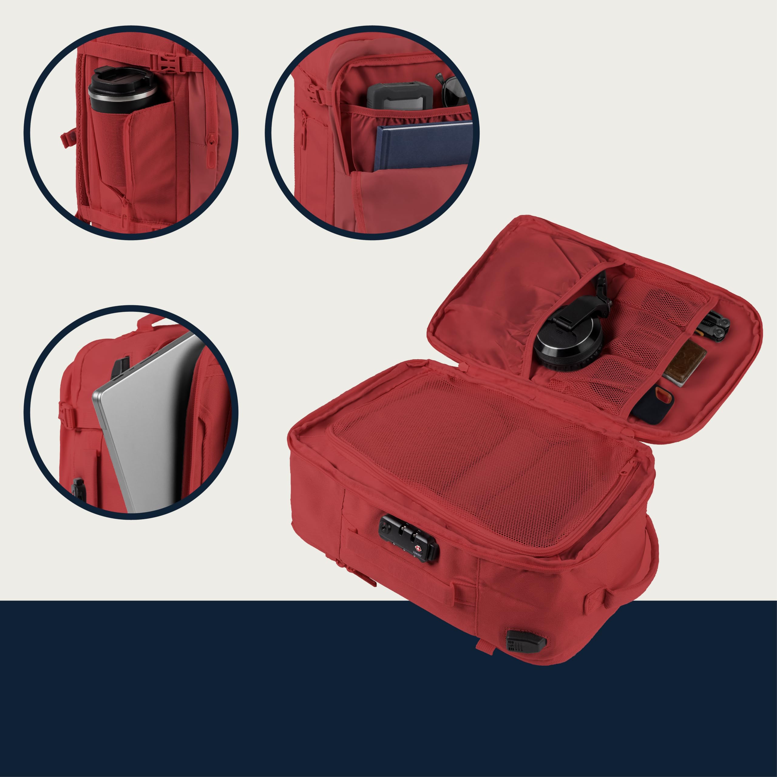 Zaino Bagaglio A Mano 40x20x25 Ryanair, Zaino Borsa 20L Voli Low Cost Easyjet - Rosso