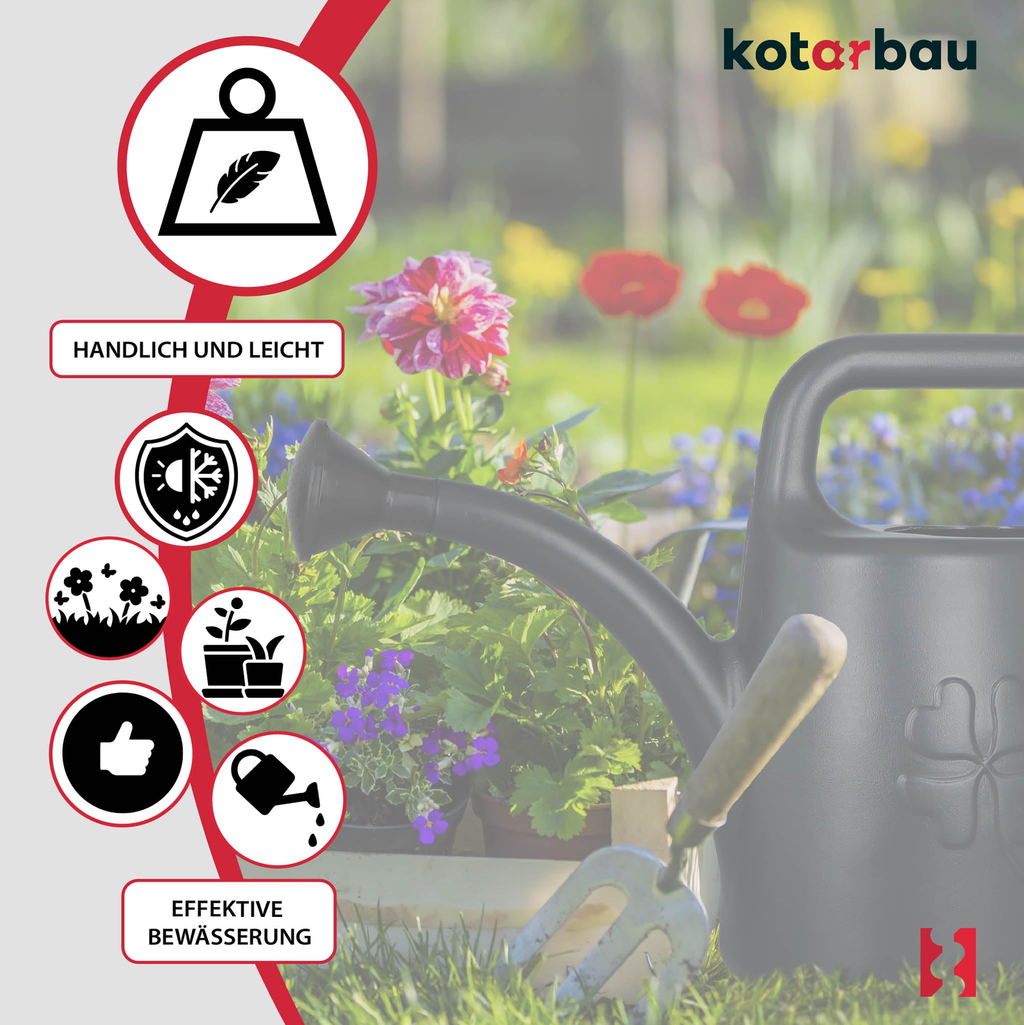 KOTARBAU® Regadera Plantas - Plástico - 1,8 L - Antracita - Regaderas para Macetas - con Boquilla Extraíble para Jardín