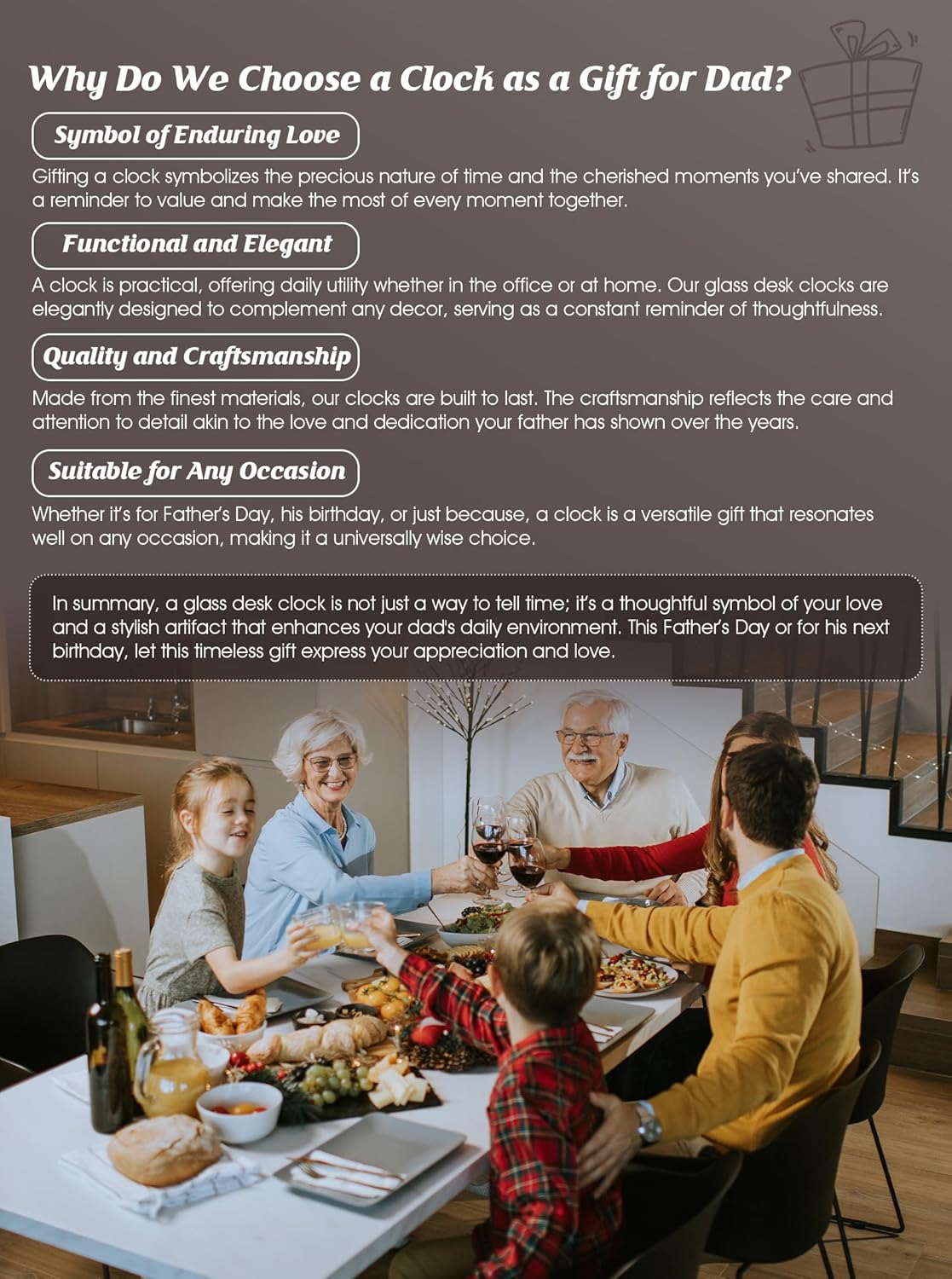 Dad Glass Clock Gift from Daughter or Son, Unique Birthday, Christmas, Dad Valentines Gifts from Girl, Elegant Desk Clock with Base for Dads Who Have Everything - Image 7