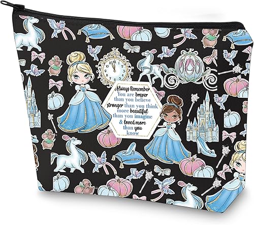 Miniatura 1 de WZMPA Bolsa de cosméticos de princesa Cenicienta, regalo para fanáticos de Cenicienta, eres más valiente, más fuerte, hermosa de lo que sabes, bolsa
