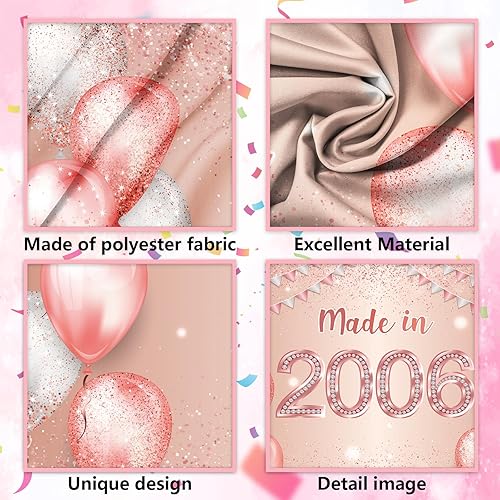 Miniatura 4 de Cartel de feliz cumpleaños número 17 de oro rosa hecho en 2006, con texto en inglés "Cheers to 17 Years Year" ("Cheers to 17 años"), telón de fondo