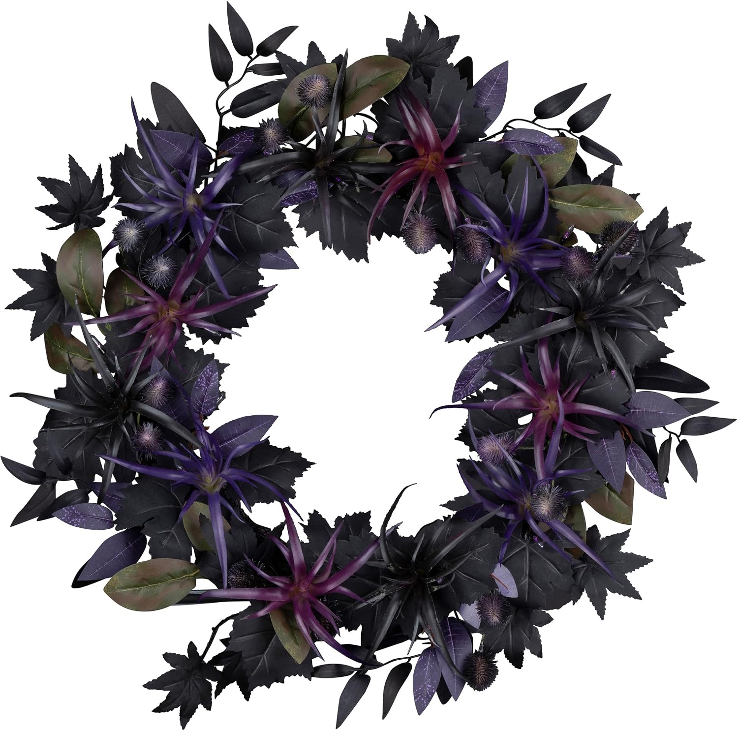 National Tree Company, 24inch Artificial Scare in The Air Halloween Wreath, 30 Purple LED Lights,