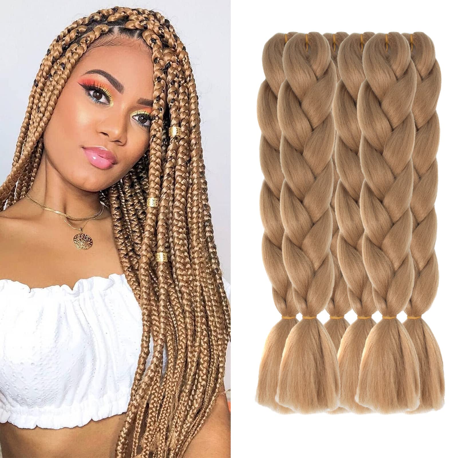 XTREND6Pcs Ombre Braiding Hair Crochet Braids Hair 24 Inch Synthetic Jumbo Box Braids Hair Extension for Women 100g/pc (6 Pieces,Withered Yellow# )