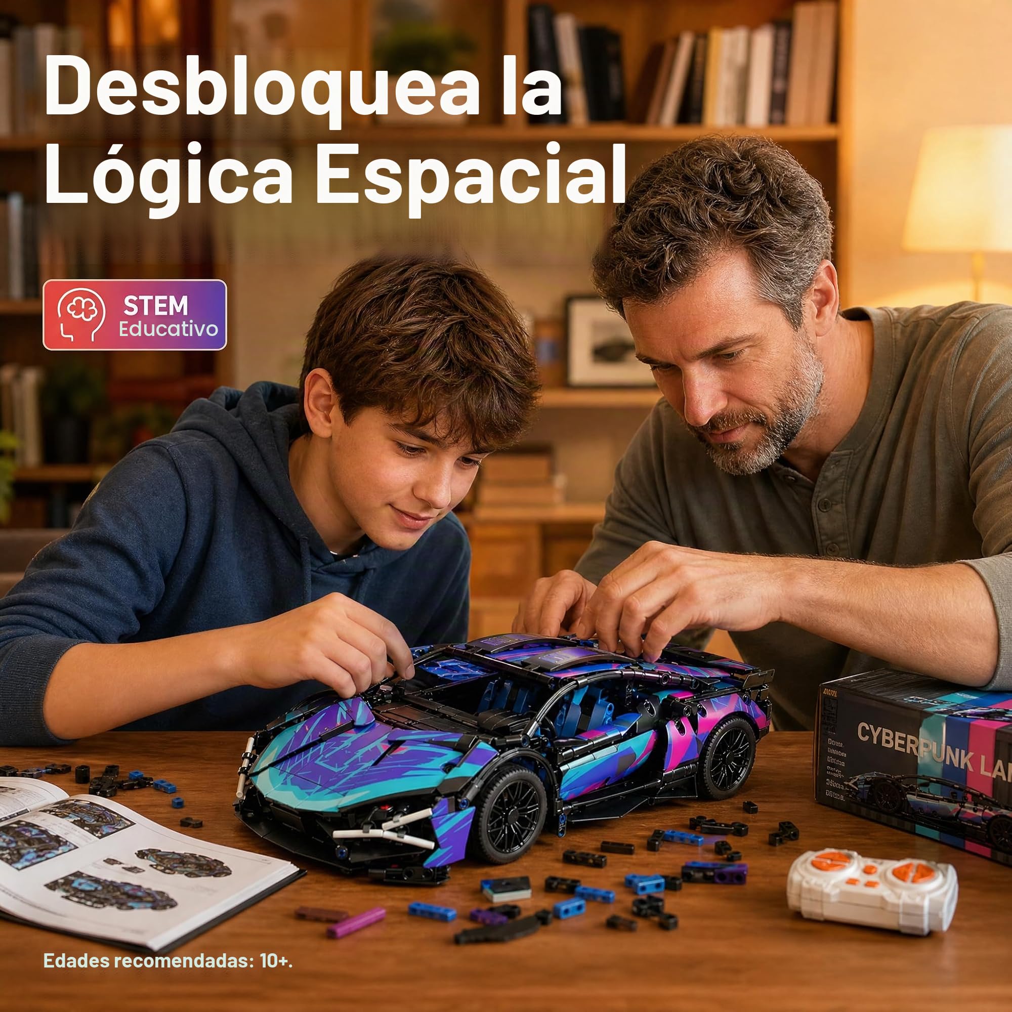 Coche RC, Coche teledirigido, 1:14 con LED Modelo Kit | coche RC: luces LED, juego por app y mando 2.4GHz; montaje en familia, conducción interior, exposición y regalos