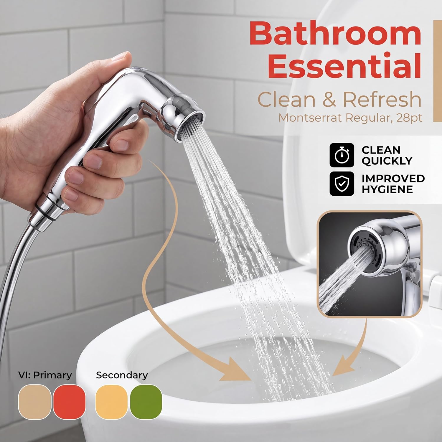 VINGVO Bidet Sprayer, Handheld Bidet Sprayer, ABS Material, Chrome Finish, Silver, Modern Style, Water Saving Nozzle, Bath