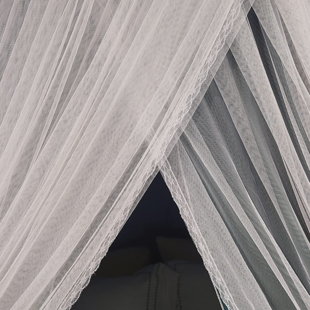 Kertnic Luxuriöser Betthimmel für Mädchen und Erwachsene, groß, elegant, doppellagig, Bettvorhang, Baldachin, Vorhänge, runde Kuppel, Spitze, Prinzessinnen-Vordächer, Netz (Pfauenblau)