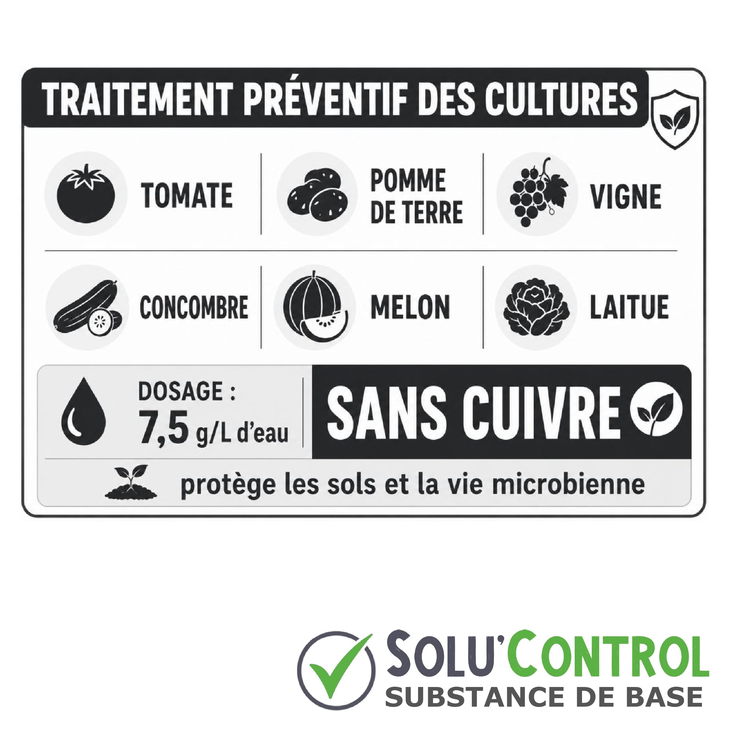 SOLU'CONTROL Lécithine de Soja 2 kg – Traitement Naturel Préventif contre le Mildiou – Substance de Base Autorisée en Agriculture Biologique – Sans Cuivre – Vigne, Tomate, Pomme de Terre
