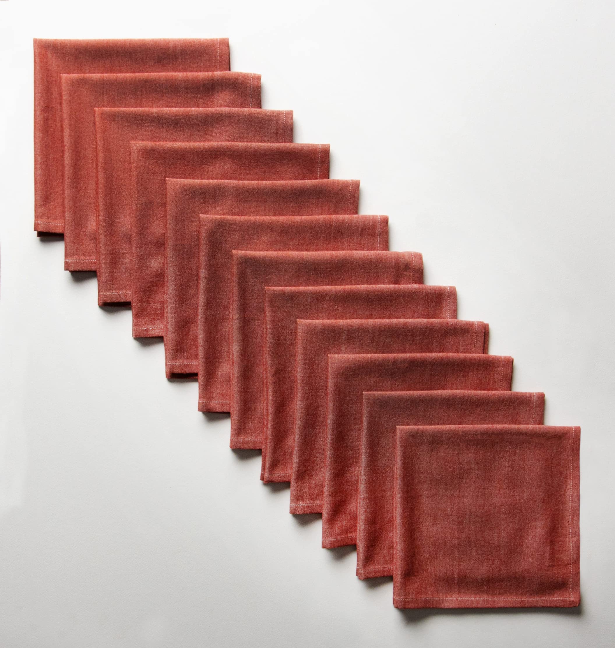 Calicot Ketchup 100% Cotton Chembrey Soft and Comfortable Reusable Set of 12 Napkins Perfect for Family Dinners | Weddings | Cocktail | Kitchen | Home (18 Inch by 18 Inch)