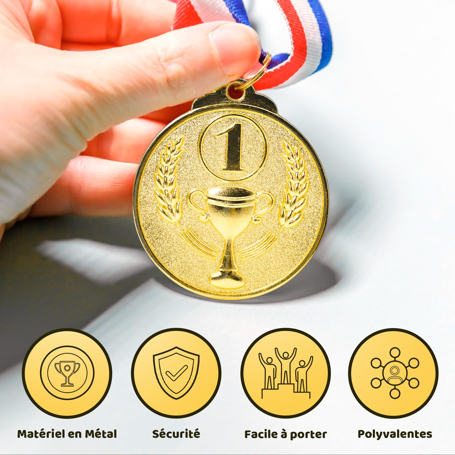 Brelet 36 pcs Medailles d'or Médaille d'argent Médaille de Bronze en Métal avec Rubans de Cou Medaille Foot Anniversaire Ski Travail Sport pour Recompense Sport Day Diamètre env. 5 cm