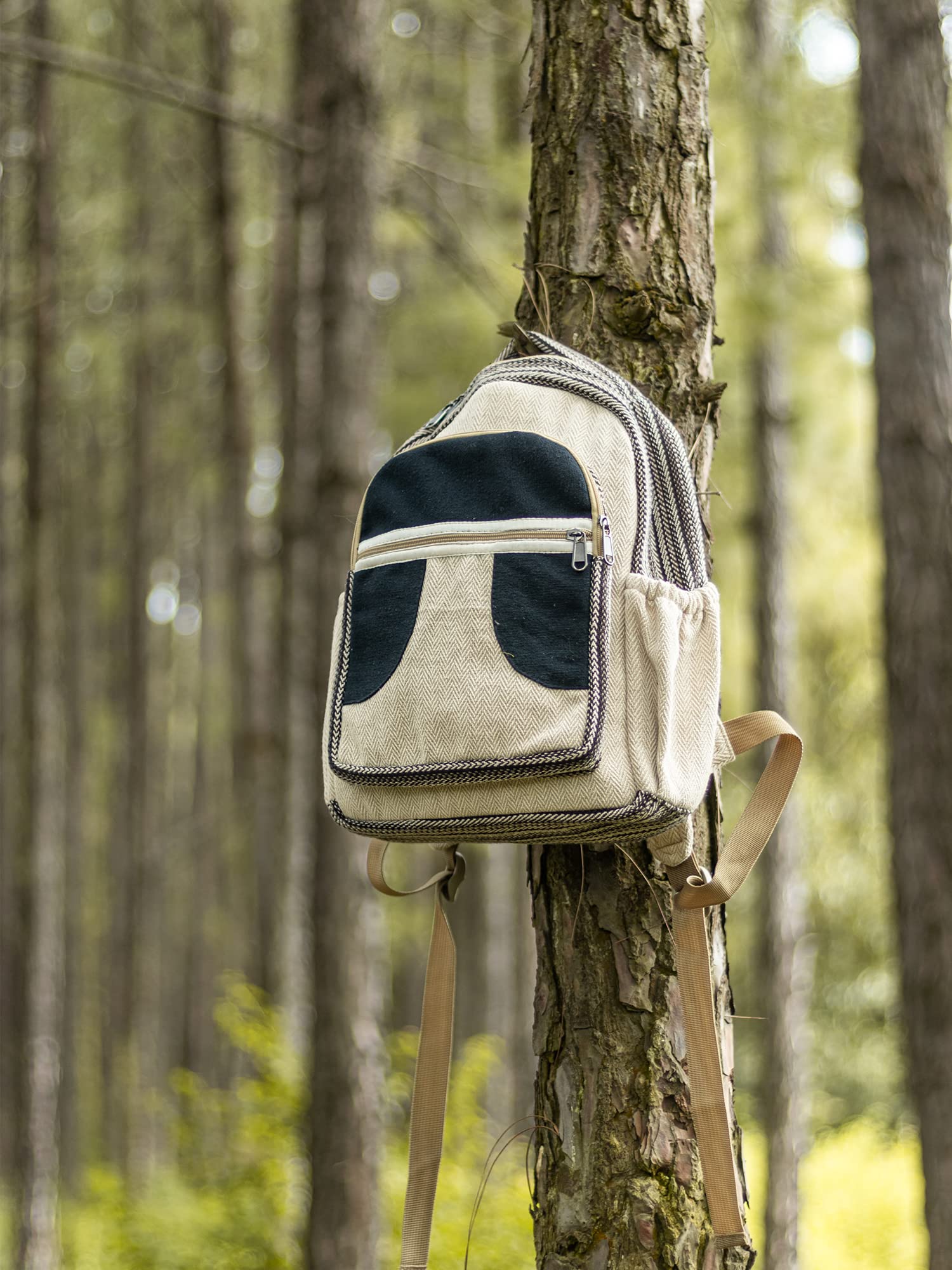 Fwosi - Mochila tejida – Bolsa de cáñamo para la universidad, senderismo y viajes – Ligero, multibolsillo, 5 compartimentos para accesorios diarios – Artesanía de Nepal