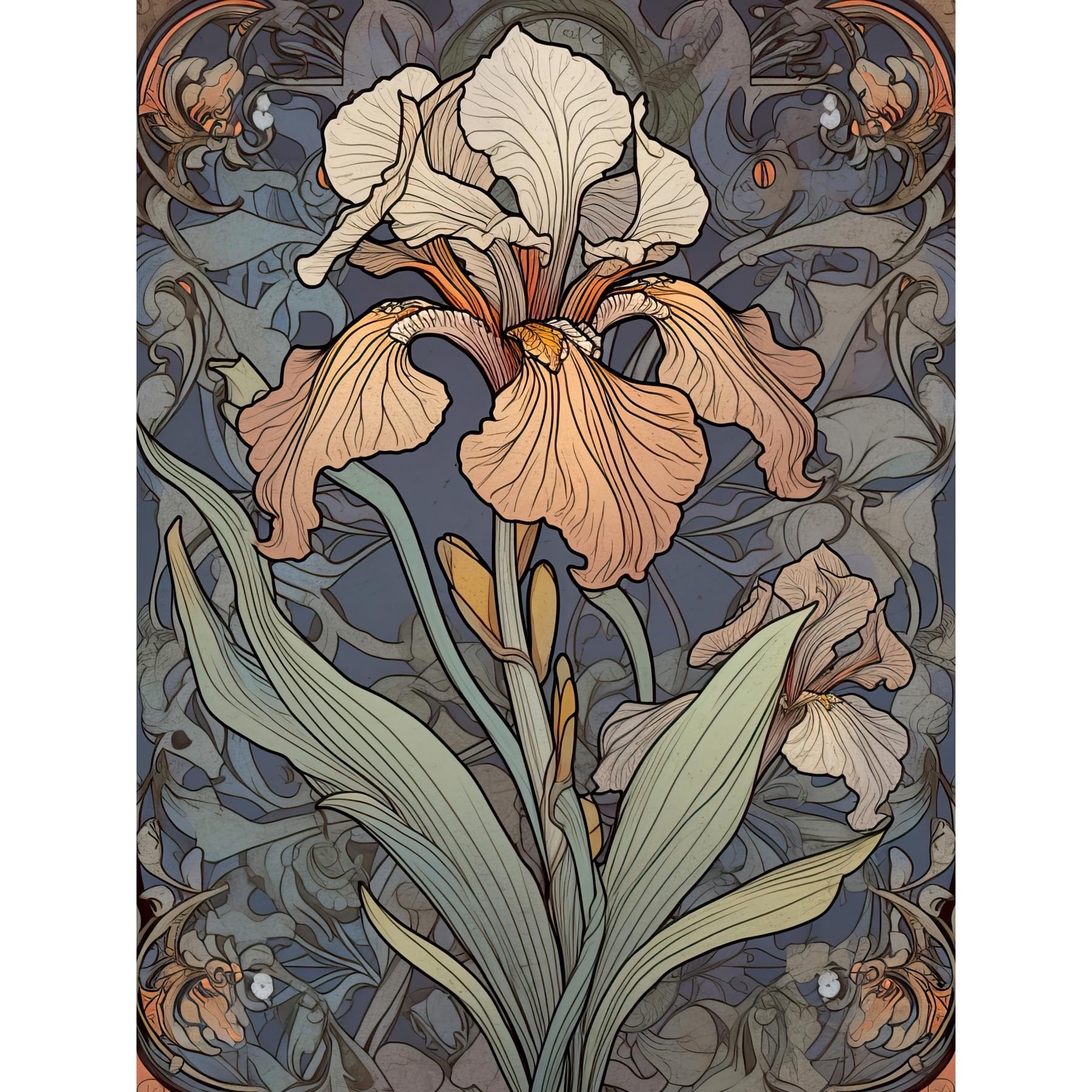 Artery8 Art Nouveau Style Iris Bloom Flower Watercolour Large Wall Art Poster Print Thick Paper 18X24 Inch