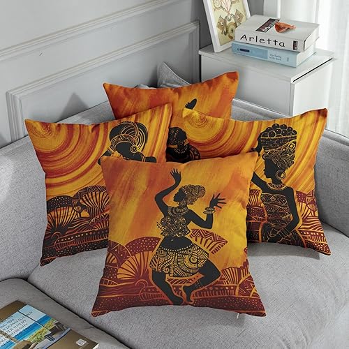 Miniatura 5 de Sanwarm Juego de 4 fundas de almohada decorativas para decoración del hogar, para mujeres africanas, musicales, de 18 x 18 pulgadas, para