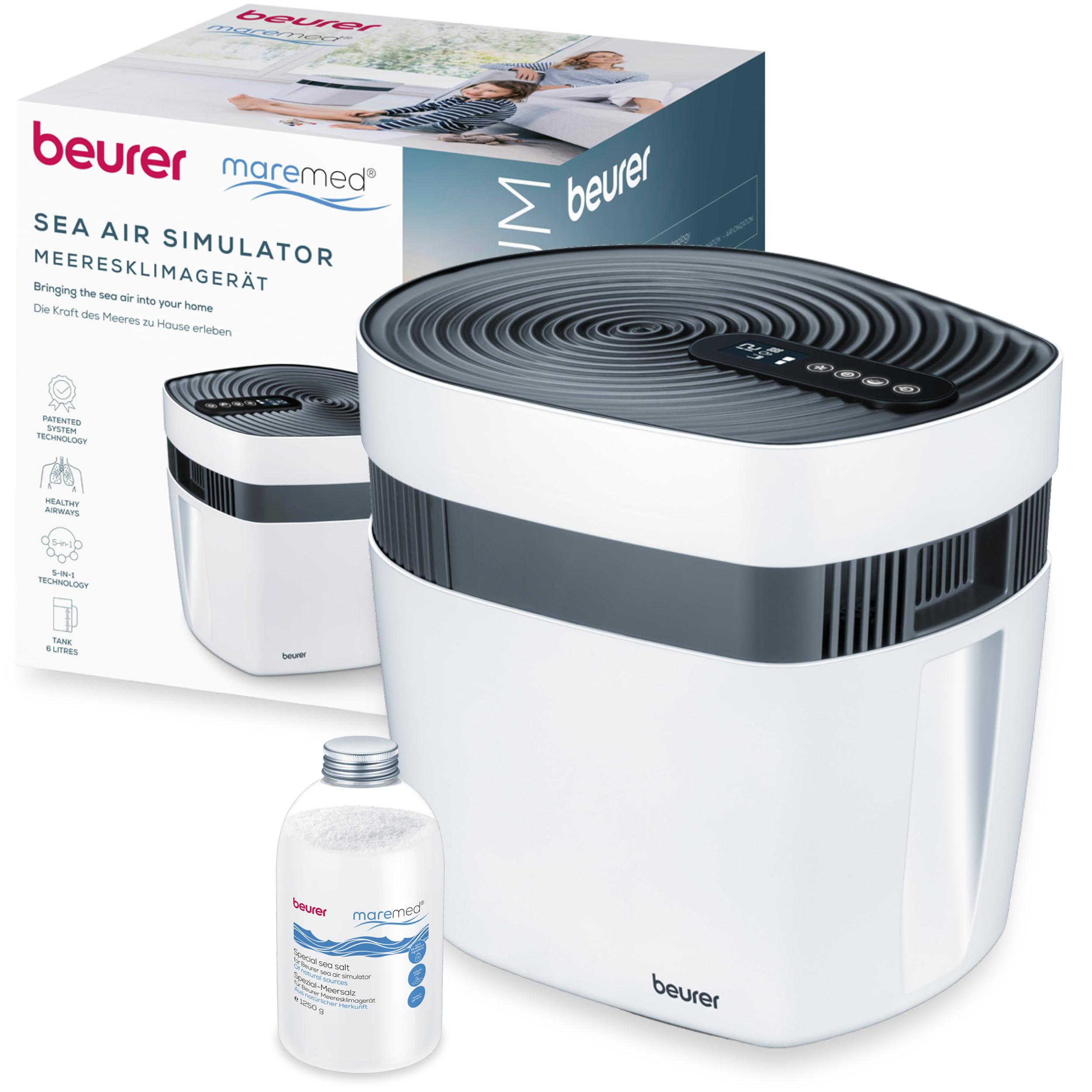 Beurer Maremed simulateur d'air marin, humidification et purification de l'air, climat marin identique à la nature, minéralisation au sel marin, filtration des bactéries et des virus