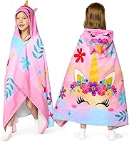 Joiedomi Unicorn Hooded Towel for Kids - 100% Cotton Soft Absorbent Beach Bath Wrap 30x50 Inch Poncho for Boys Girls 3-10 Years
