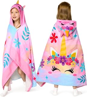 Joiedomi Unicorn Hooded Towel for Kids - 100% Cotton Soft Absorbent Beach Bath Wrap 30x50 Inch Poncho for Boys Girls 3-10 Years