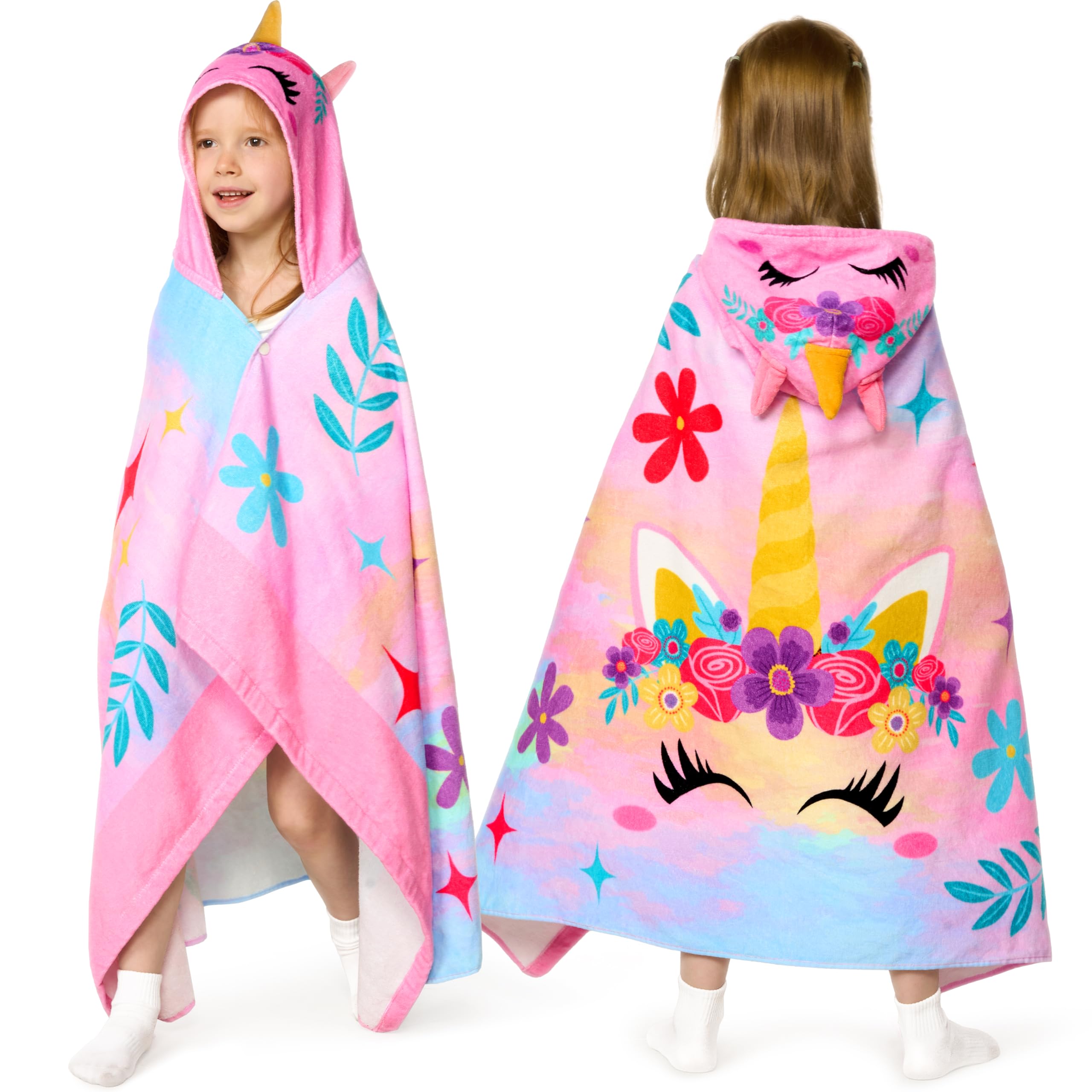 Joiedomi Unicorn Hooded Towels for Kids Soft 100% Cotton Kids Beach Towel 30" x 50" for 3-10 Years Boy Girl Beach Hooded Poncho Absorbent Pool Toddler