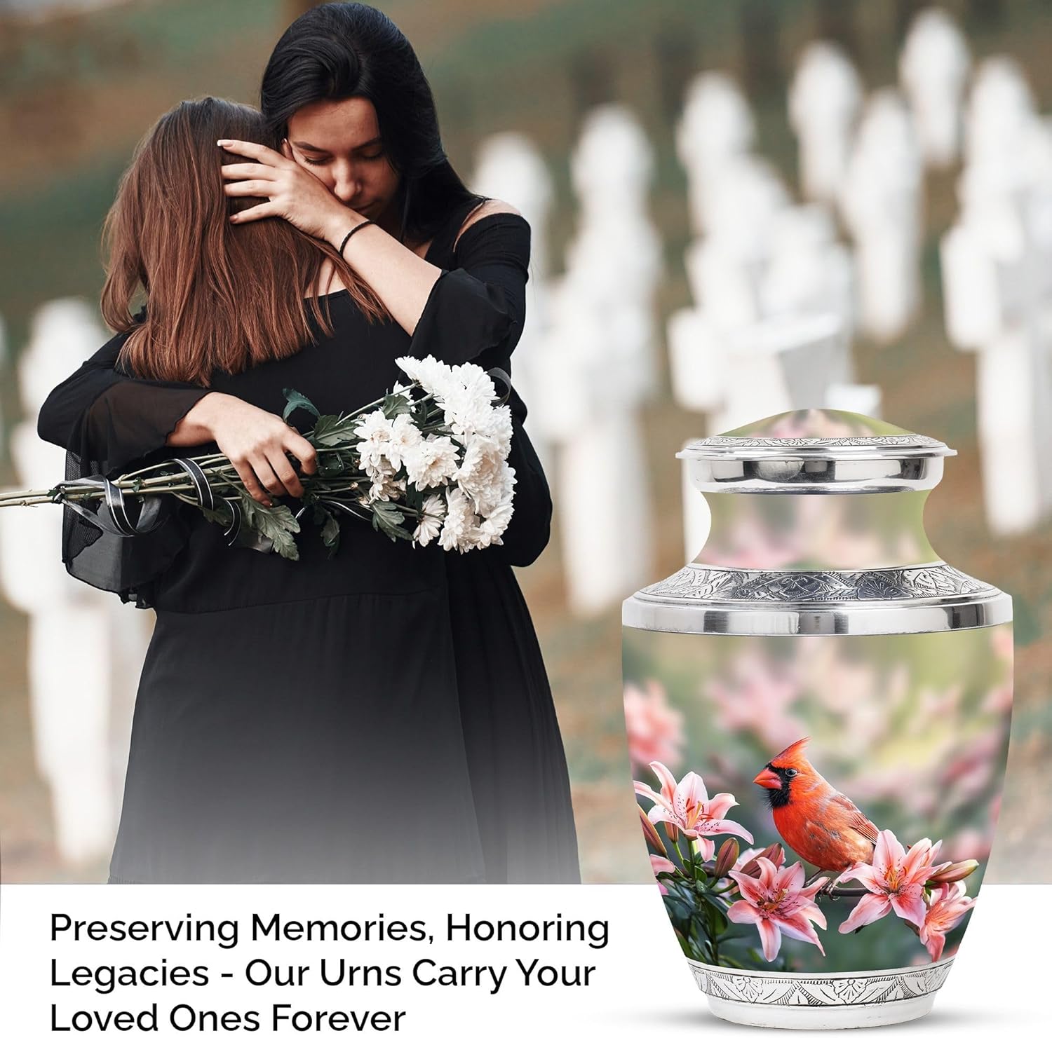 Cardinal Bird Urn Ashes, Pack of 3 (10 Inch Urn with 3 Inch Urn, Set of 2), Urns for Human Ashes Dad, Cremation Urns for Ashes, Cat Urns for Ashes, Gray Urn, Funeral Urns for Ashes