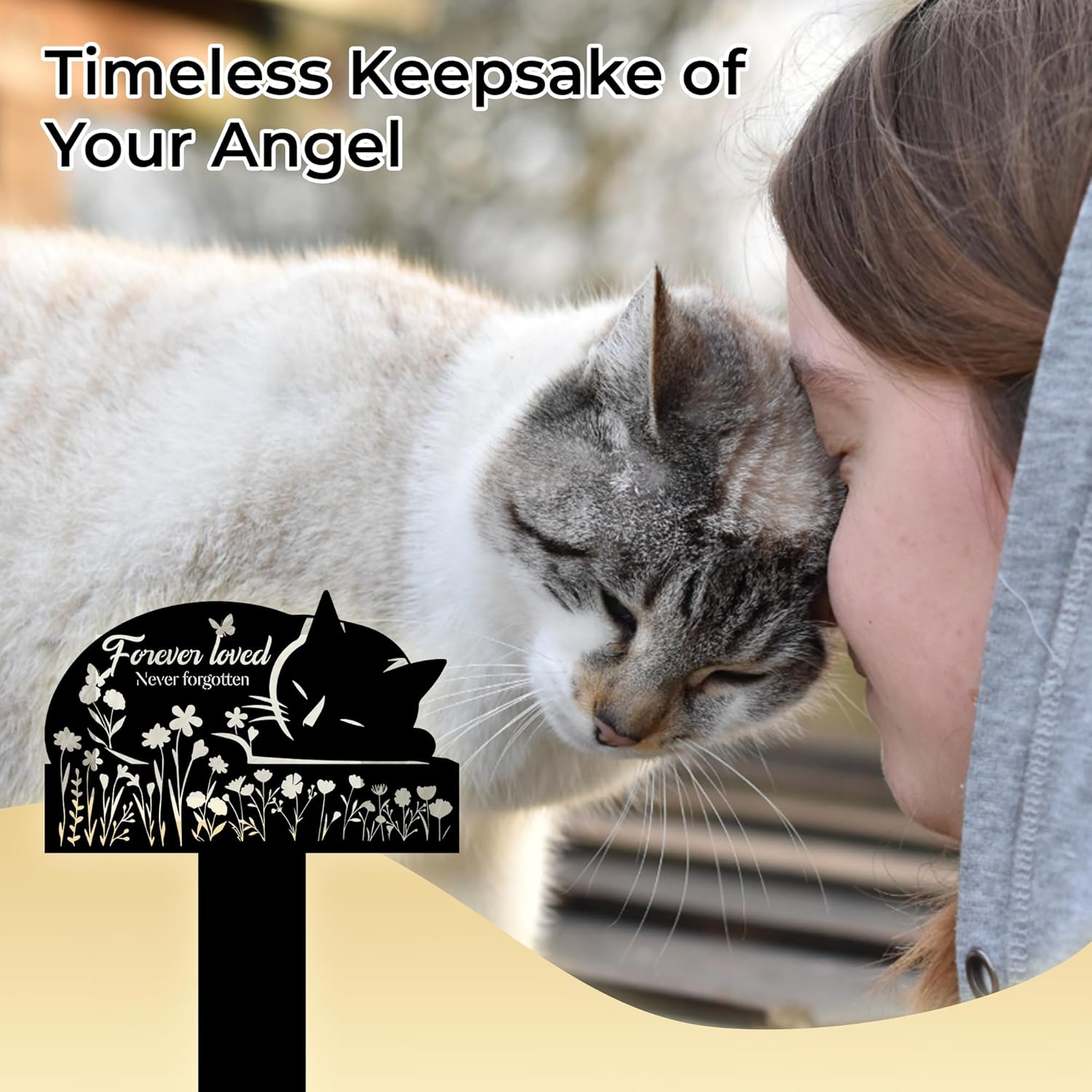 Cat Grave Marker Outdoor Memorial – 12in Metal Pet Memorial Plaque with Garden Sleeping Cat, Weatherproof Headstone for Yard or Indoor Tribute, Sympathy Gift for Loss of Cat - Image 2