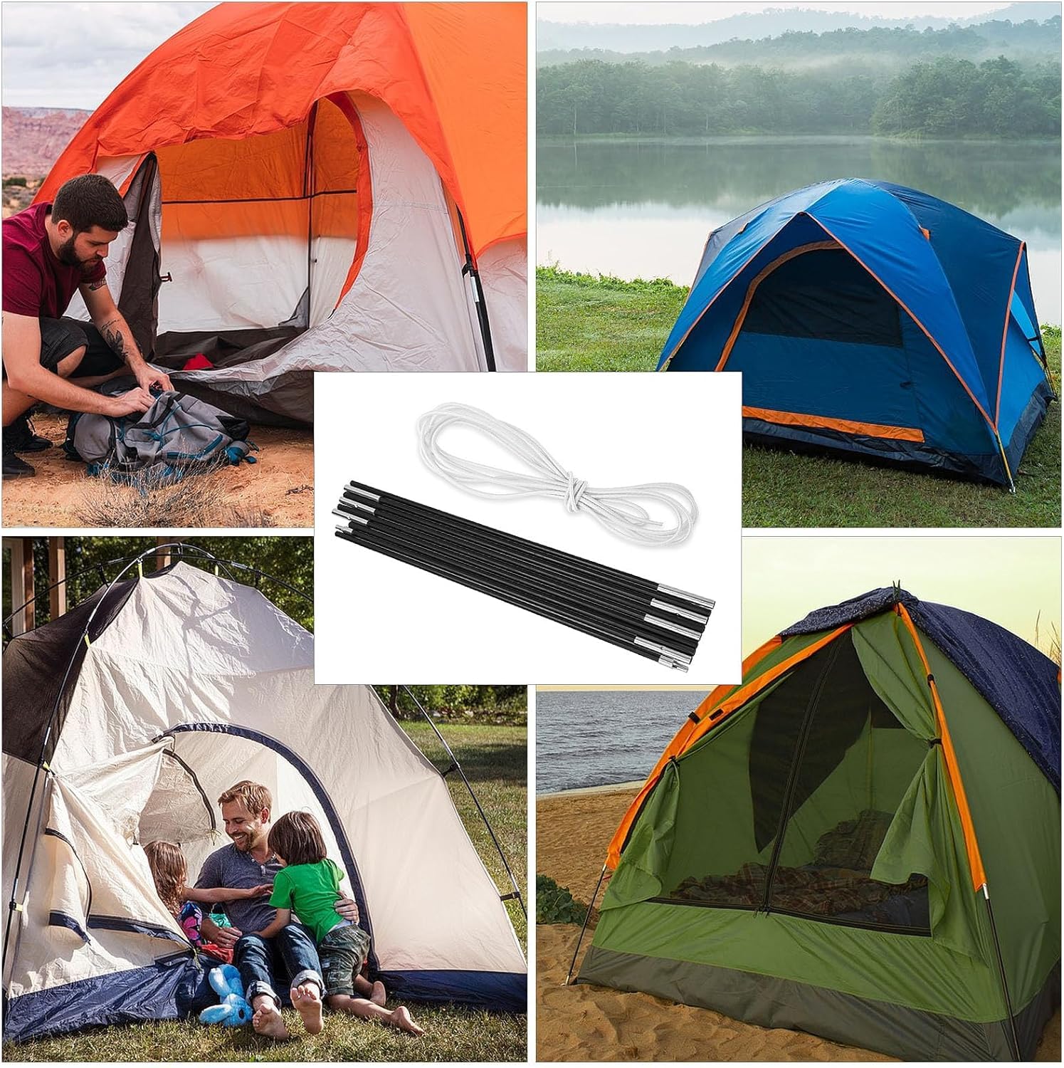 4,5 m Fiberglas Zeltstange Ersatz Zeltgestänge – Verstellbare Camping Zeltstangen mit Elastischer Schnur, Faltbare Glasfaser Zeltstangen Set für Zelt, Markise, Tarp & Outdoor Camping Zubehör