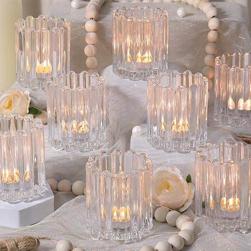 Miniatura 8 de Portavelas Votivos de Vidrio Ámbar, Juego de 12 Portavelas Votivos Acanalados, Portavelas para Velas de Té para Centros de Mesa de Boda, Fiesta